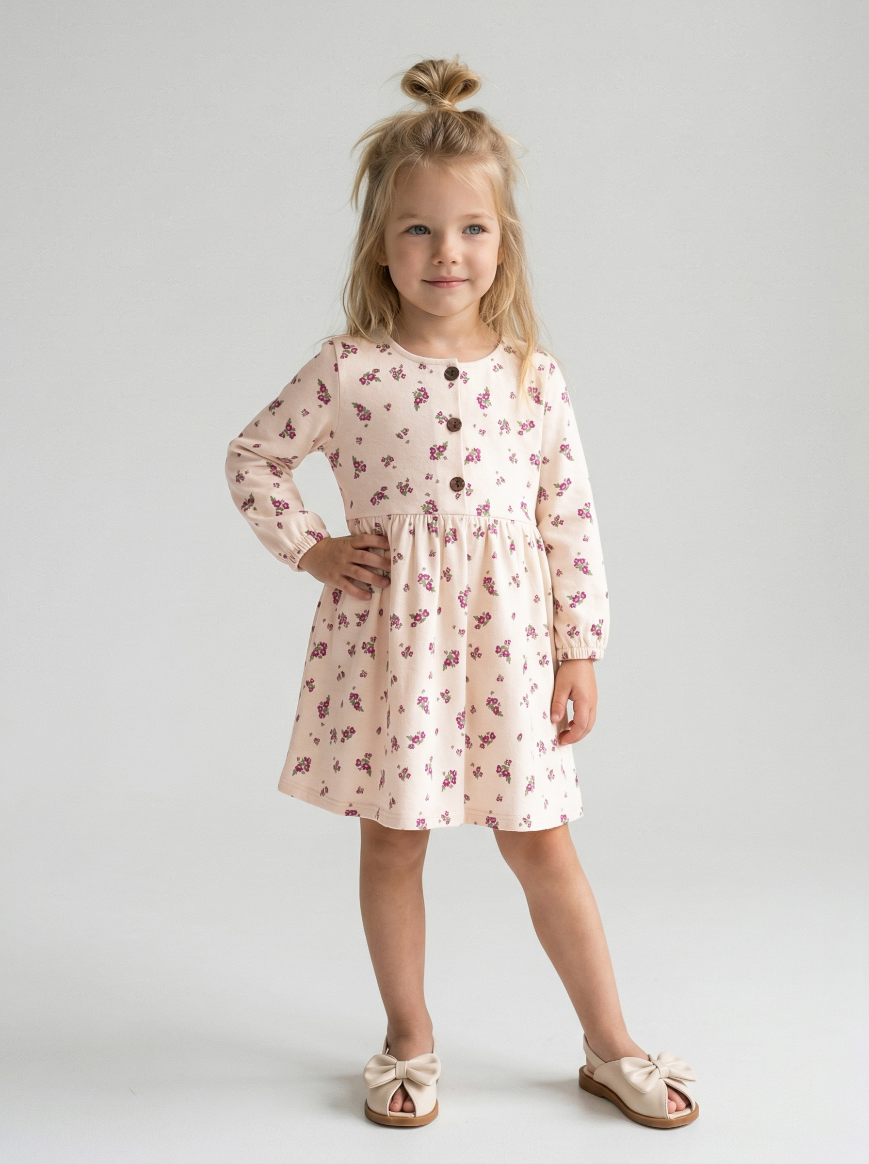 Изображение товара Платье для девочки YOULALA 110 с цветочным рисунком и застежкой на пуговицы