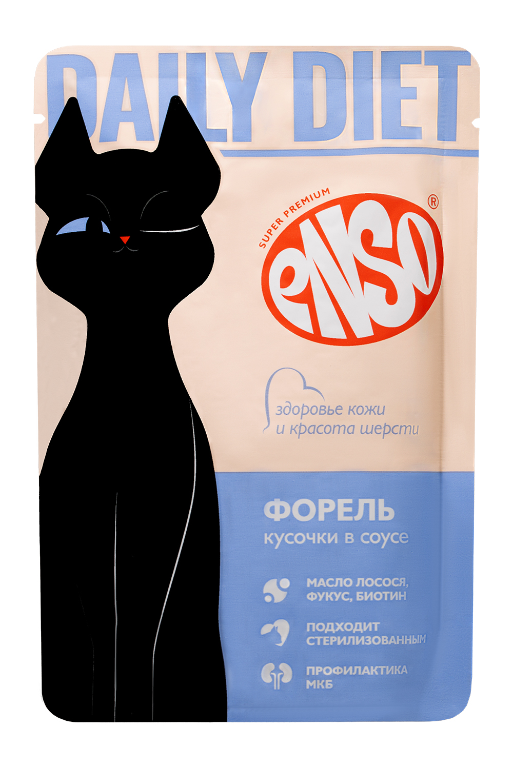 Корм влажный для взрослых кошек ENSO Daily diet поддержание здоровья кожи и красоты шерсти с форелью пауч 85г - фото 1