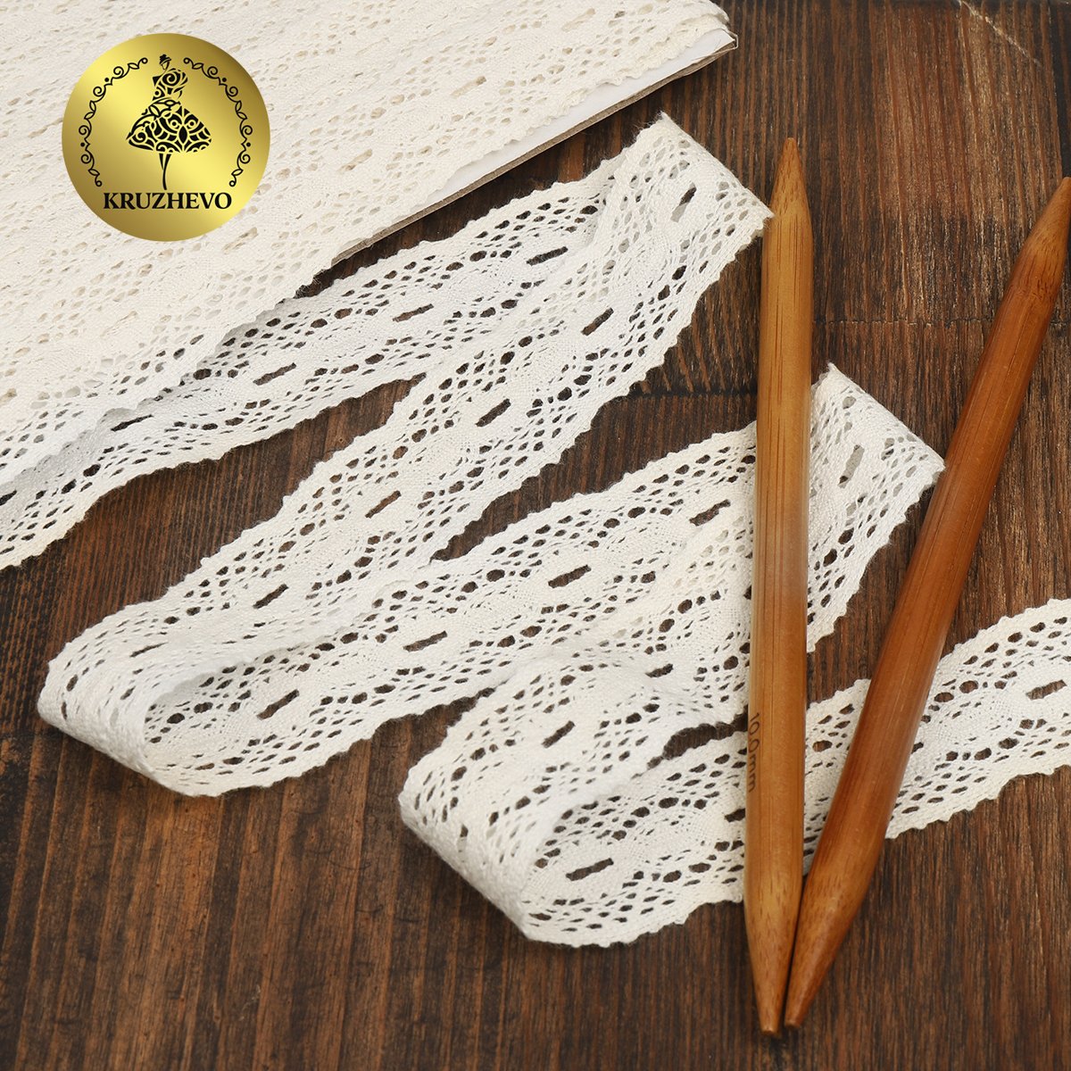 Тесьма декоративная KRUZHEVO вязаная 34мм цвет белый упаковка 10м - фото 3