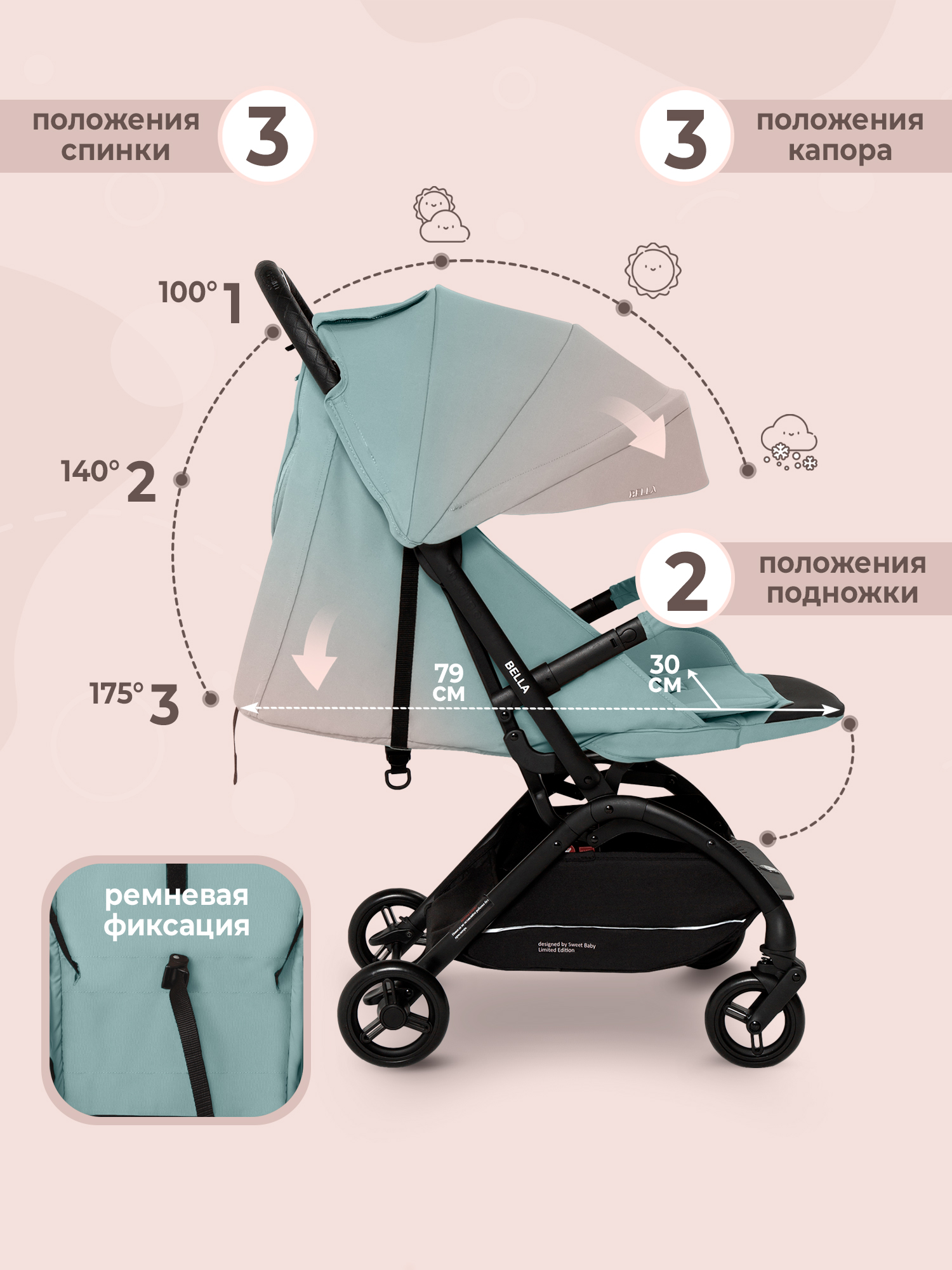 Коляска прогулочная Sweet Baby Bella зеленый - фото 4