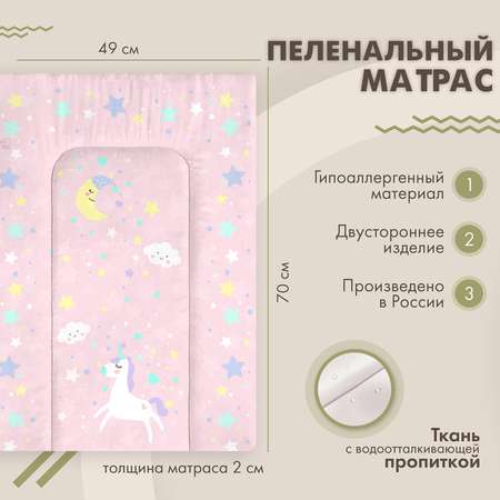 Пеленальный матрас sfer.tex 70х50 см Единорог розовый