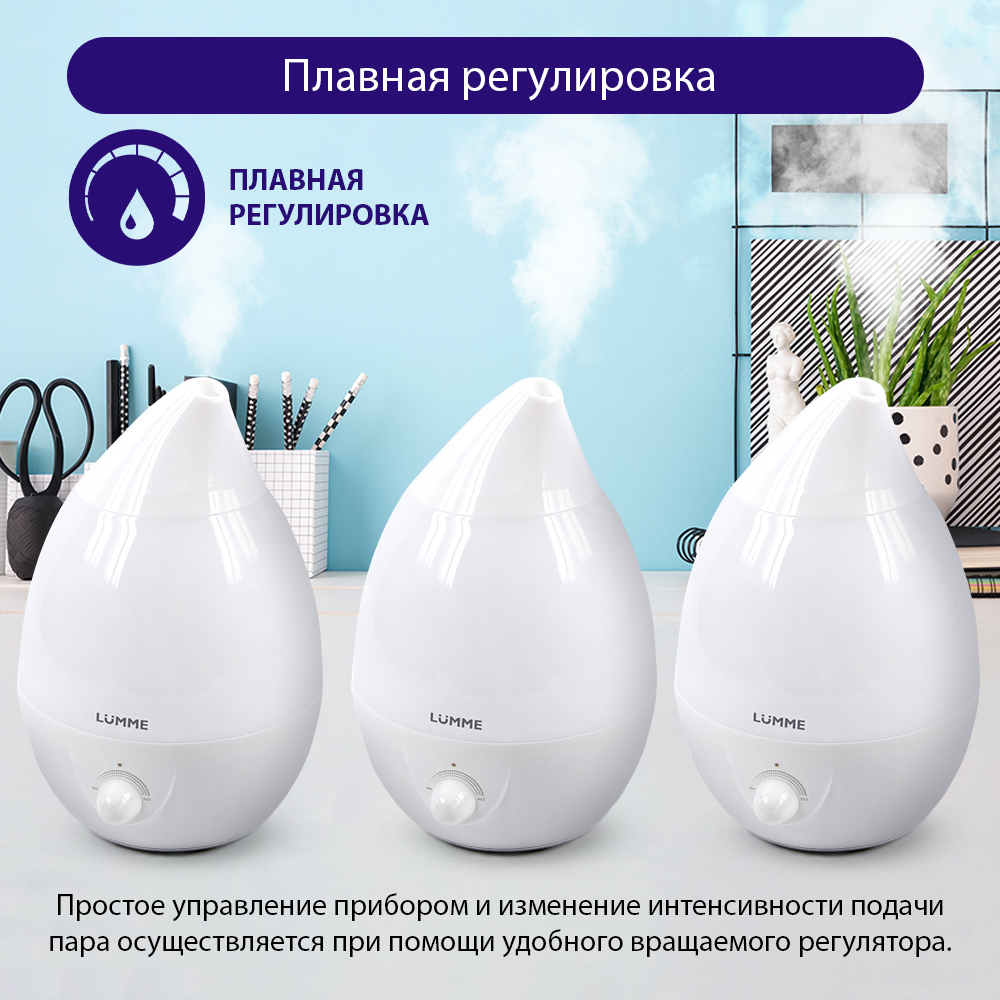 Увлажнитель воздуха ультразвуковой LUMME LU-1557 белый жемчуг - фото 6