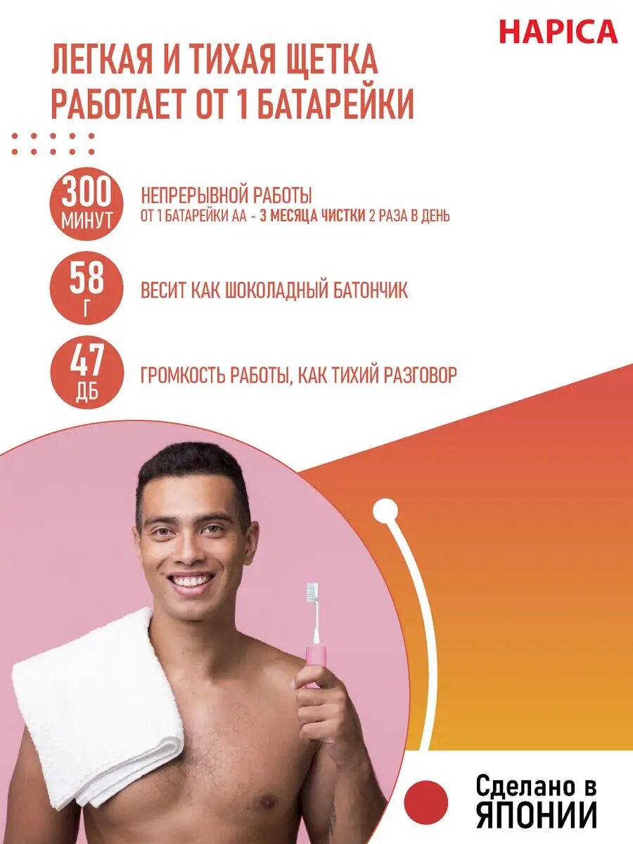 Зубная щетка электрическая Hapica от 10 лет 1 шт. в ассортименте - фото 6