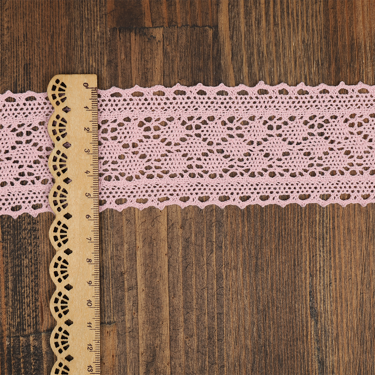 Кружево вязаное хлопковое KRUZHEVO 60мм цв.светло-розовый уп.10м - фото 3