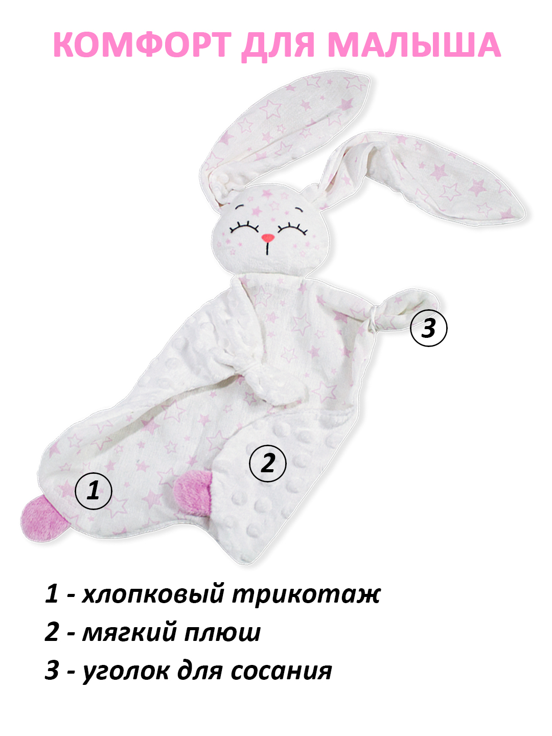 Игрушка Штучки к которым тянутся ручки комфортер Звёздный зайчик розовый - фото 6