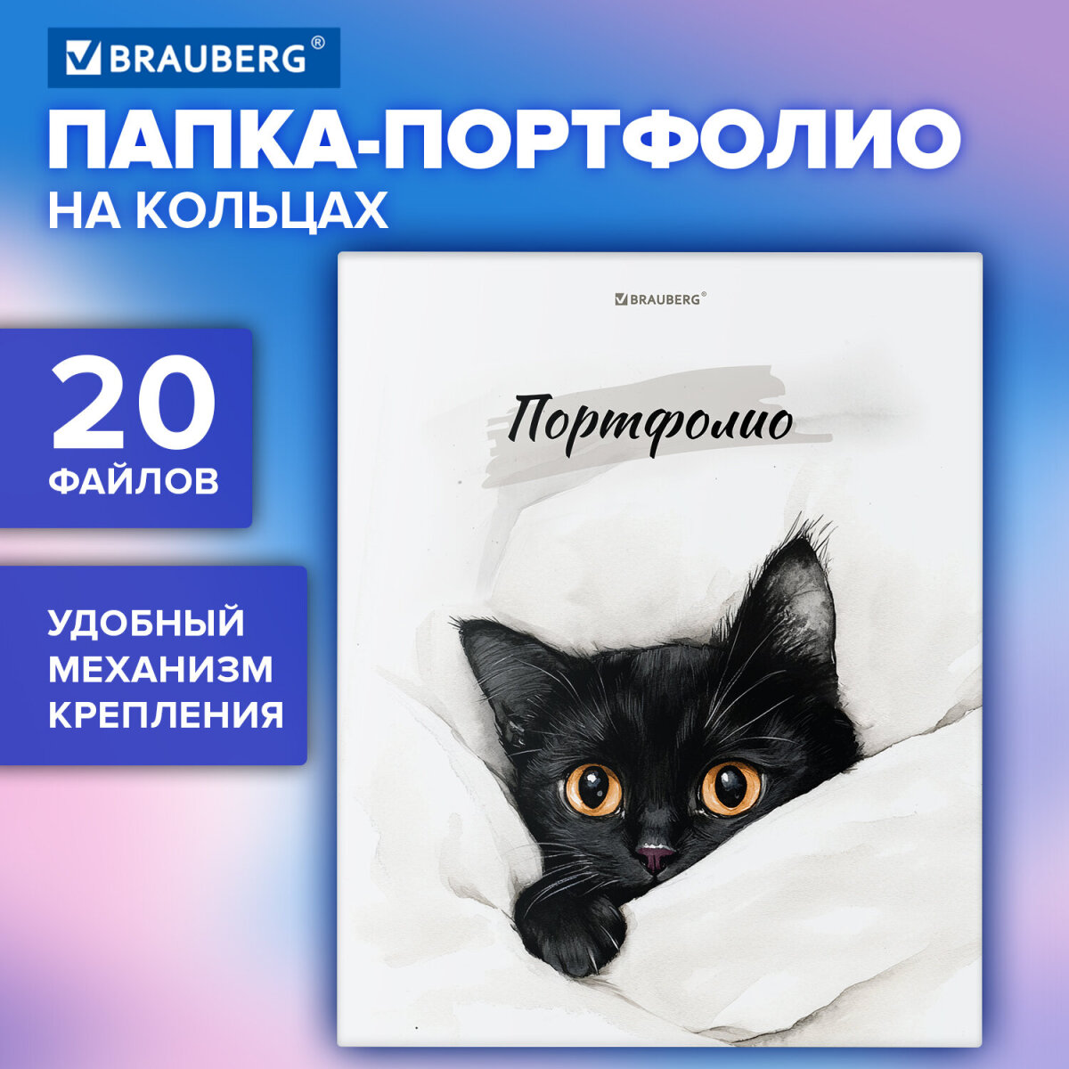 Портфолио школьника Brauberg папка А4 на кольцах 20 файлов для девочки и мальчика - фото 1