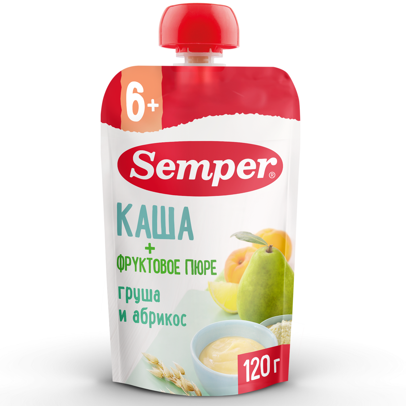 Пюре Semper каша-груша-абрикос пауч 120г с 6месяцев - фото 1