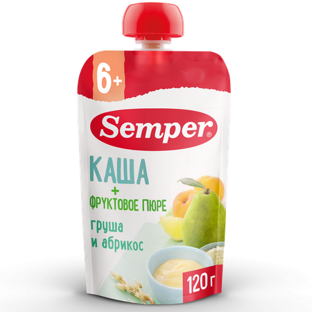 Пюре Semper каша-груша-абрикос пауч 120г с 6месяцев