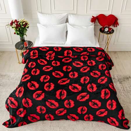 Плед LOVEBERRY 1,5 спальный Поцелуи на черном
