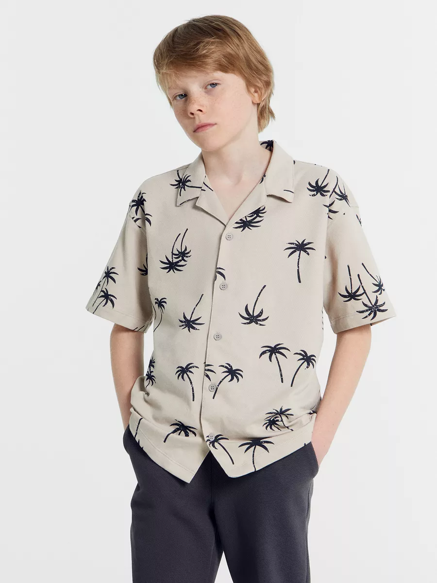 Рубашка Mark Formelle (Марк Формэль) 113445/пальмы на тепло -сером - фото 1