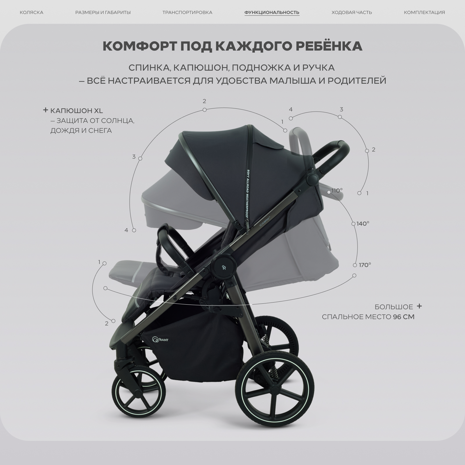 Коляска прогулочная Rant Caspia soft серый - фото 4
