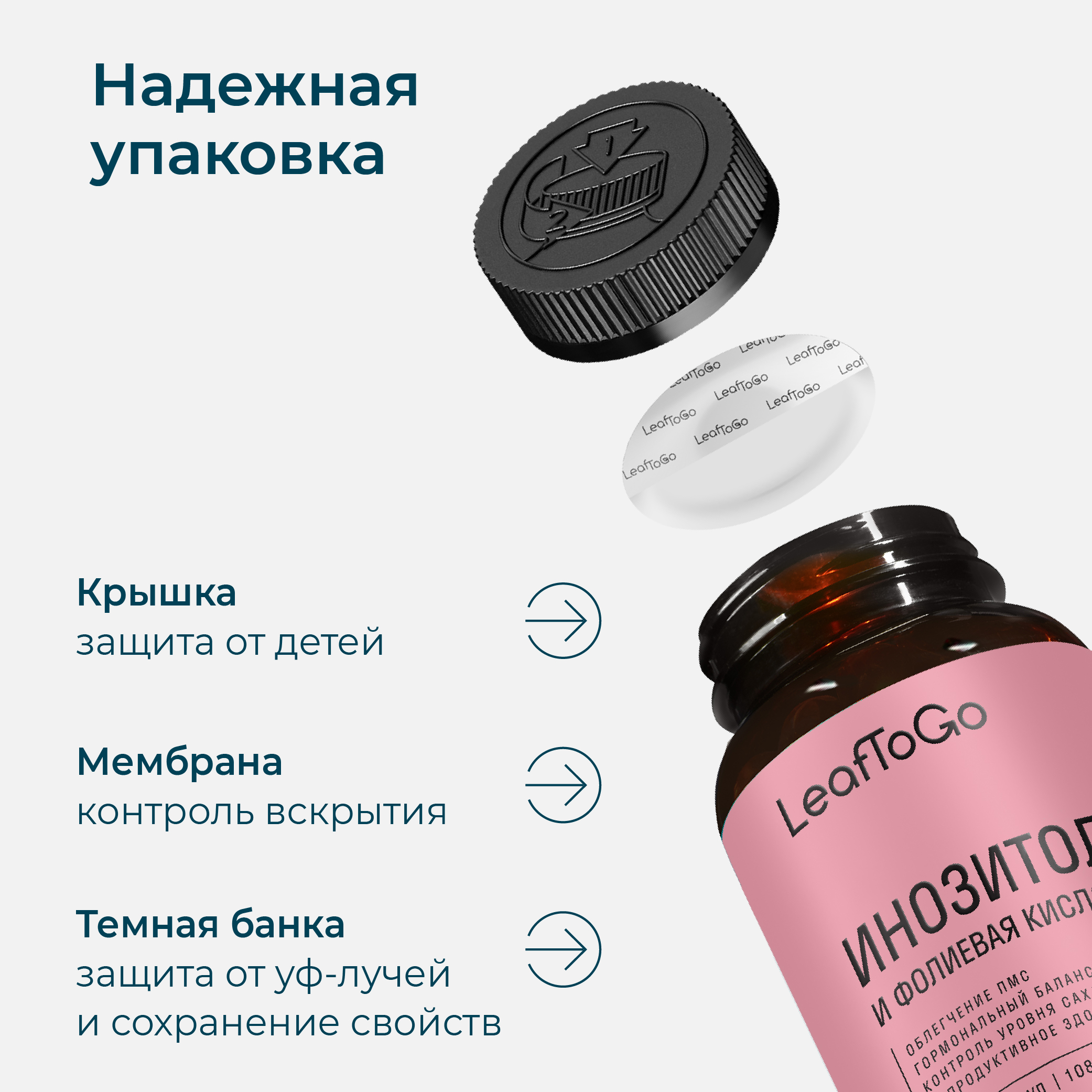 Инозитол с фолиевой кислотой LeafToGo витаминный комплекс, 90 капсул - фото 7