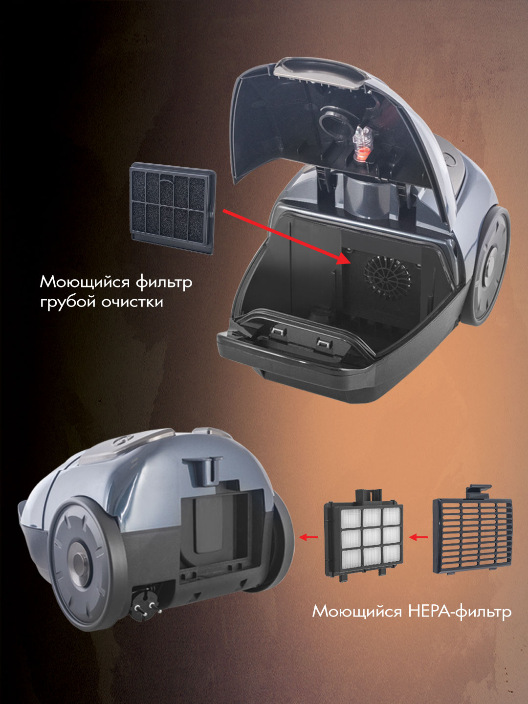 Пылесос мультициклонного типа ENDEVER VC-252 1800 Вт 2.5 л синий серый - фото 6