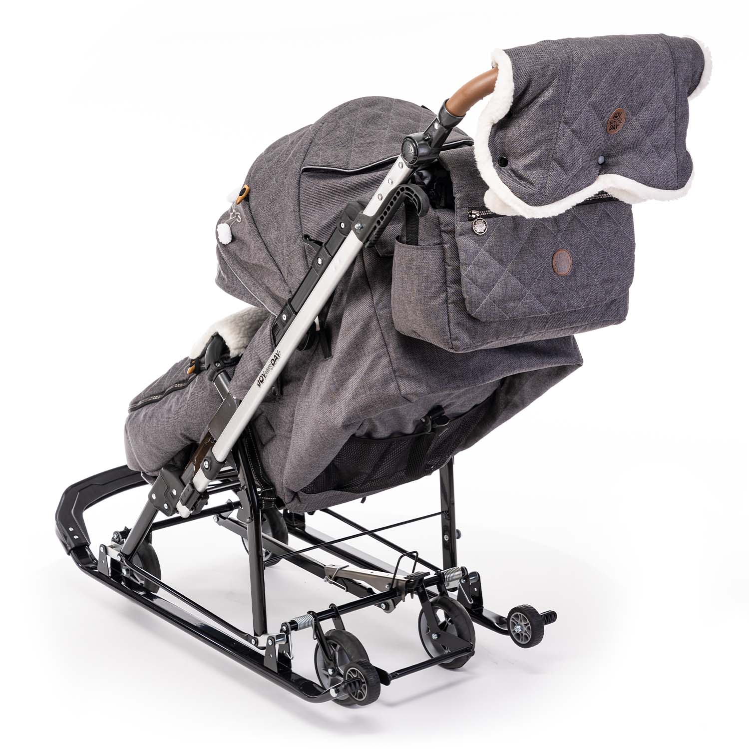 Санки-коляска NiKA kids серый с кроликами - фото 3