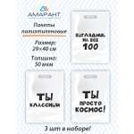 Набор пакетов Амарант подарочных Выглядишь на все 100/Ты классный/Ты просто космос 3 шт
