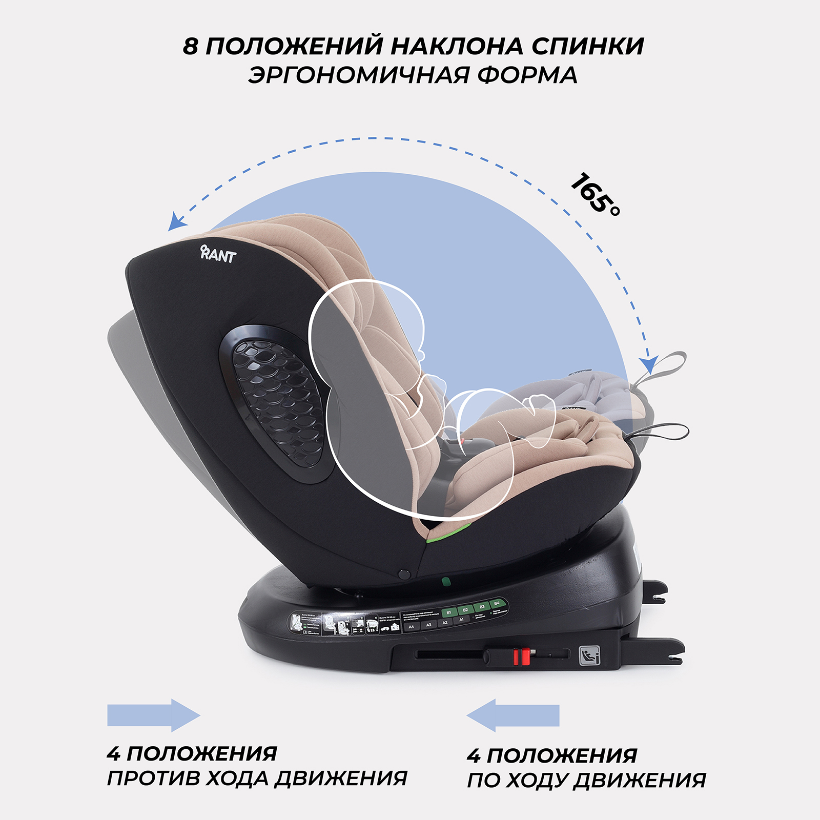 Автокресло Rant Helix isofix Isofix 0+/1/2/3 (0-36 кг) бежевый - фото 6