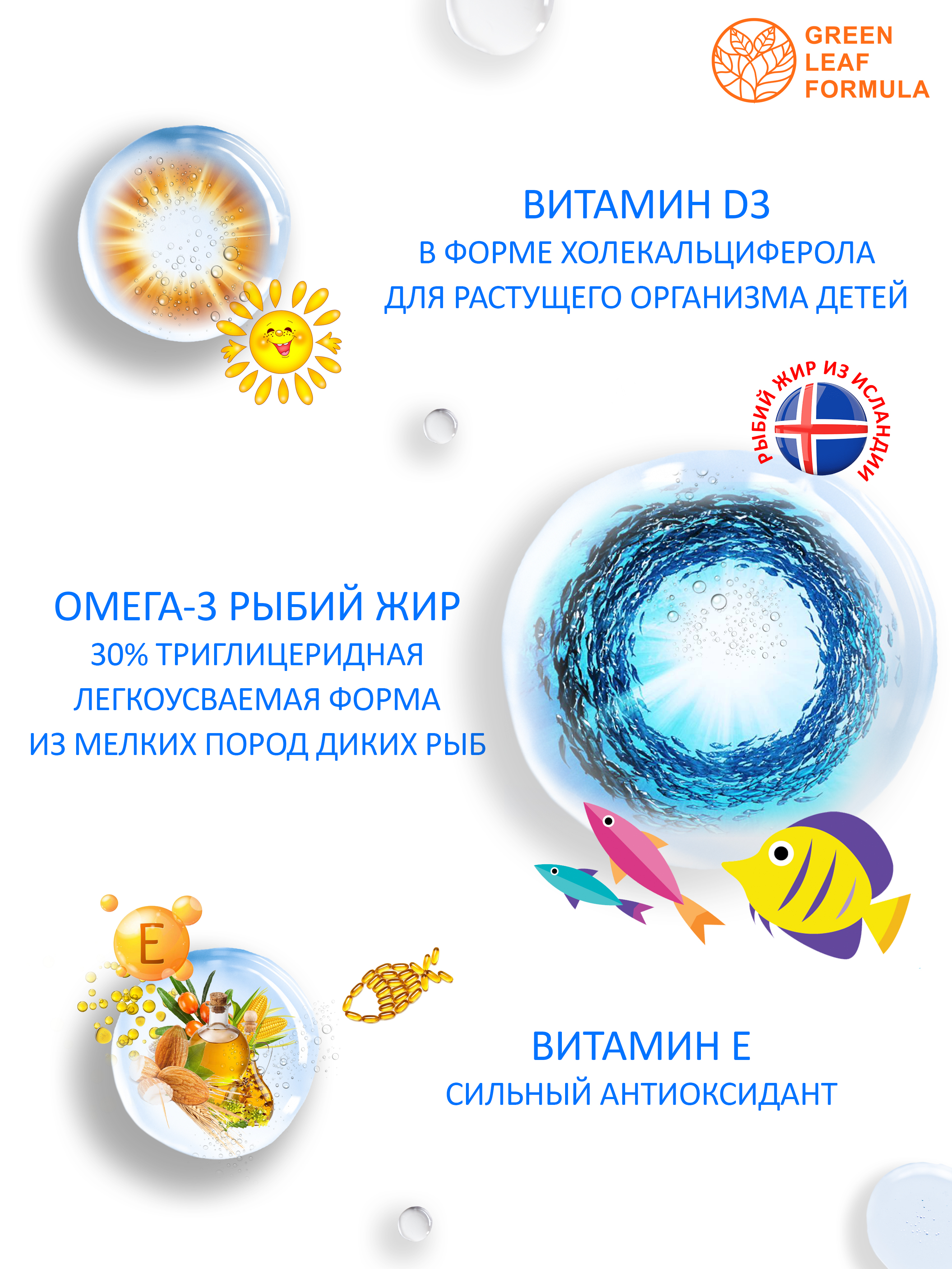 Омега 3 витамины для детей Green Leaf Formula рыбий жир с витамином D3 и Е со вкусом клубники 60 капсул - фото 4