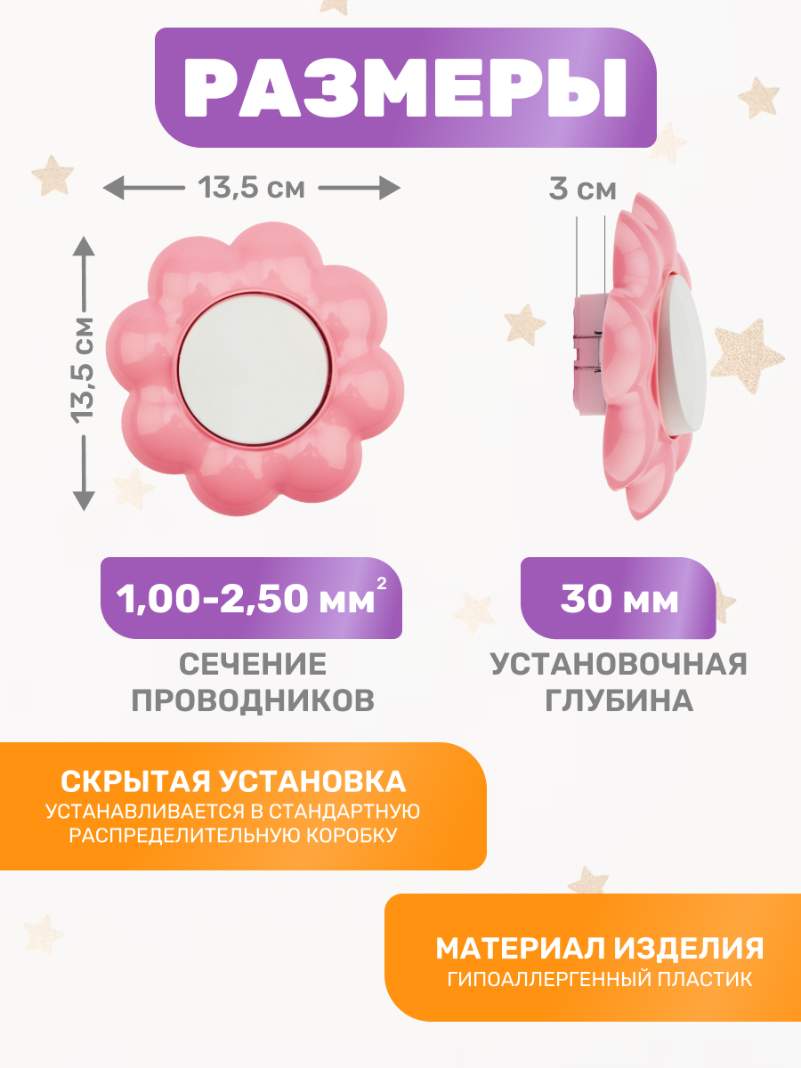 Выключатель Kranz Happy «Цветок» одноклавишный скрытой установки бело-розовый - фото 2