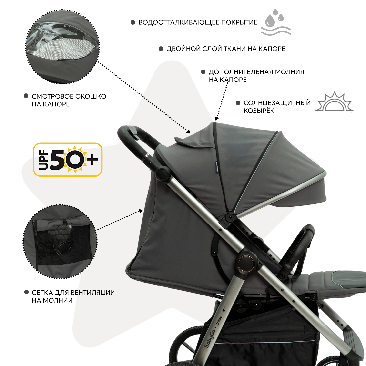 Коляска прогулочная BabyGo Cruise New серый - фото 4