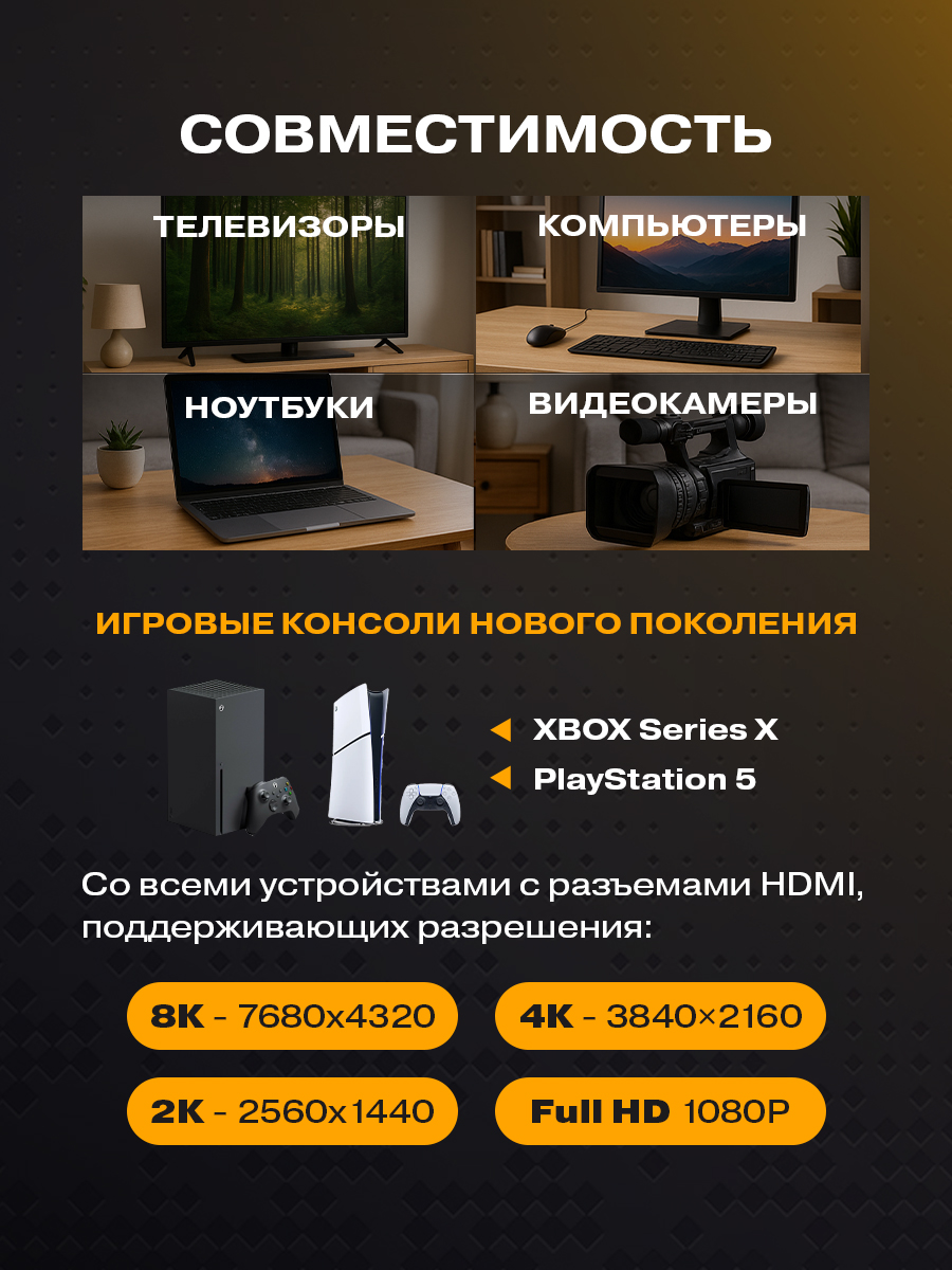 Кабель REXANT HDMI - HDMI 2.1 Gold 1 метр - фото 4