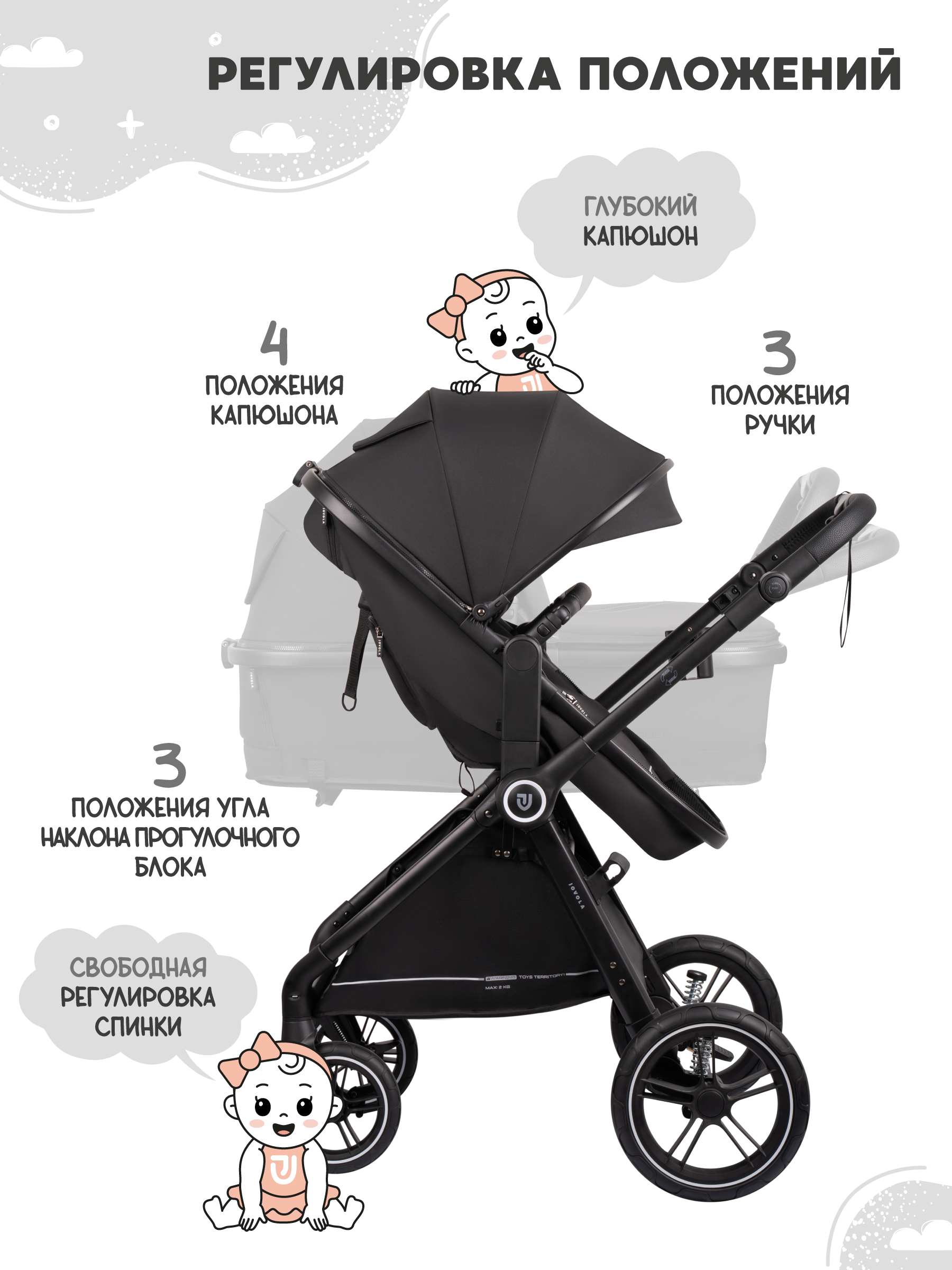 Коляска трансформер JOVOLA Truck, перекидная ручка серый - фото 11