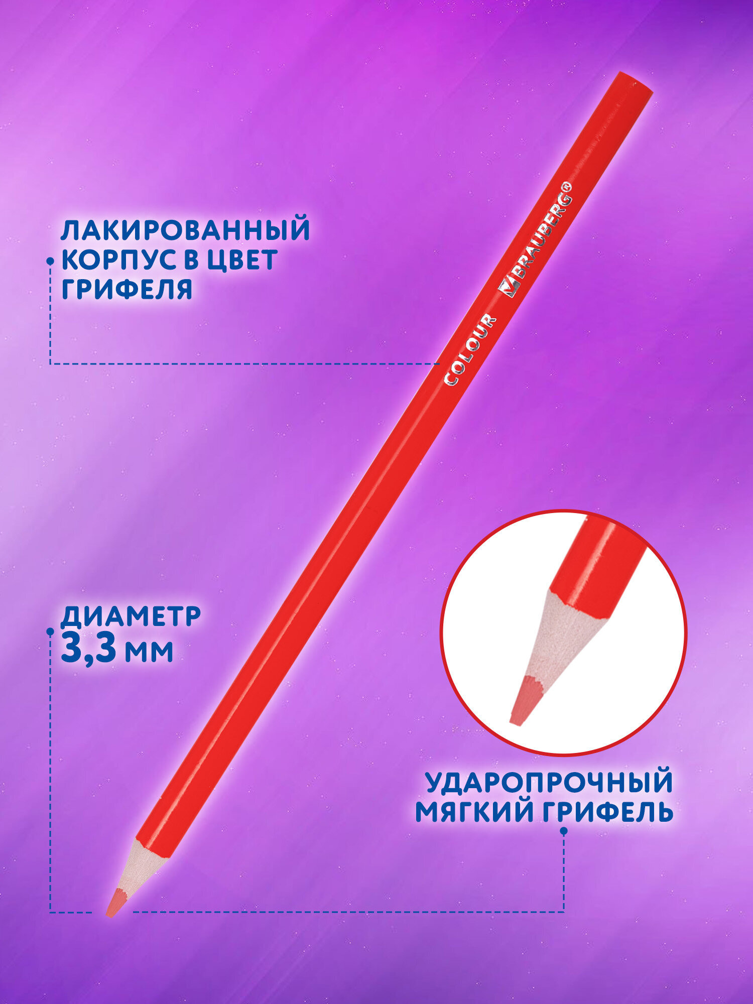 Карандаши цветные Brauberg 36 шт. - фото 4