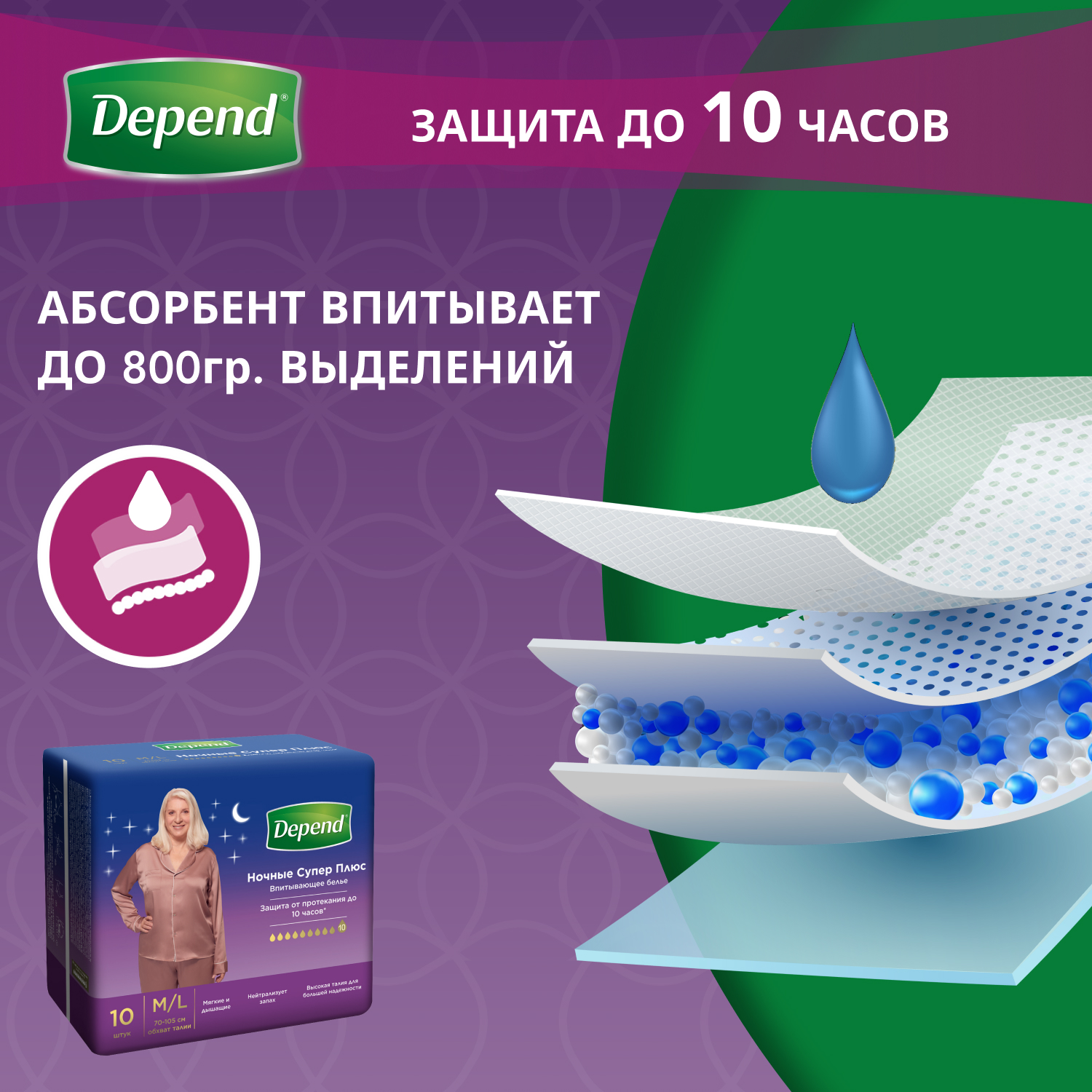 Подгузники для взрослых Depend M/L 10 шт. - фото 5