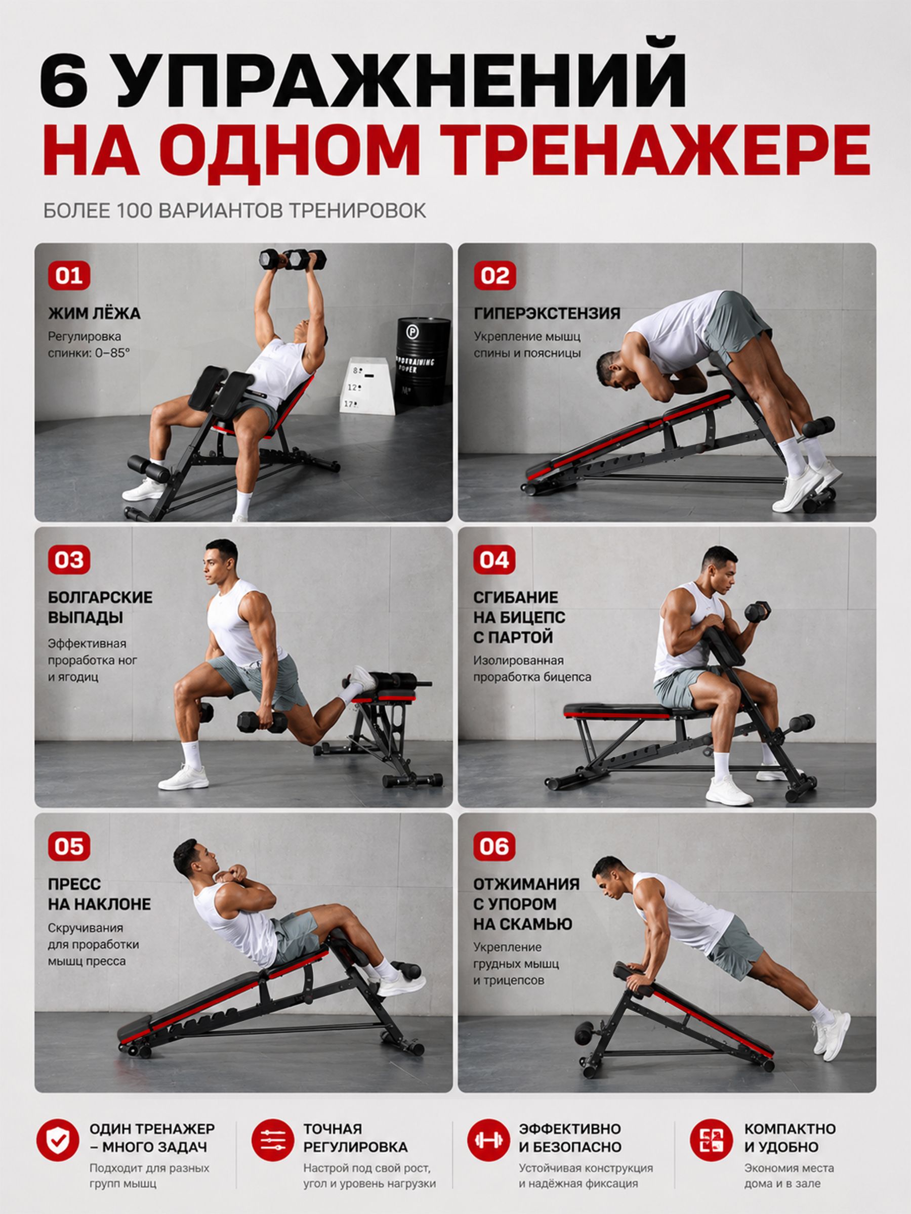 Скамья силовая универсальная Fitronix Fitronix FlexiCore 3-в-1 - фото 7