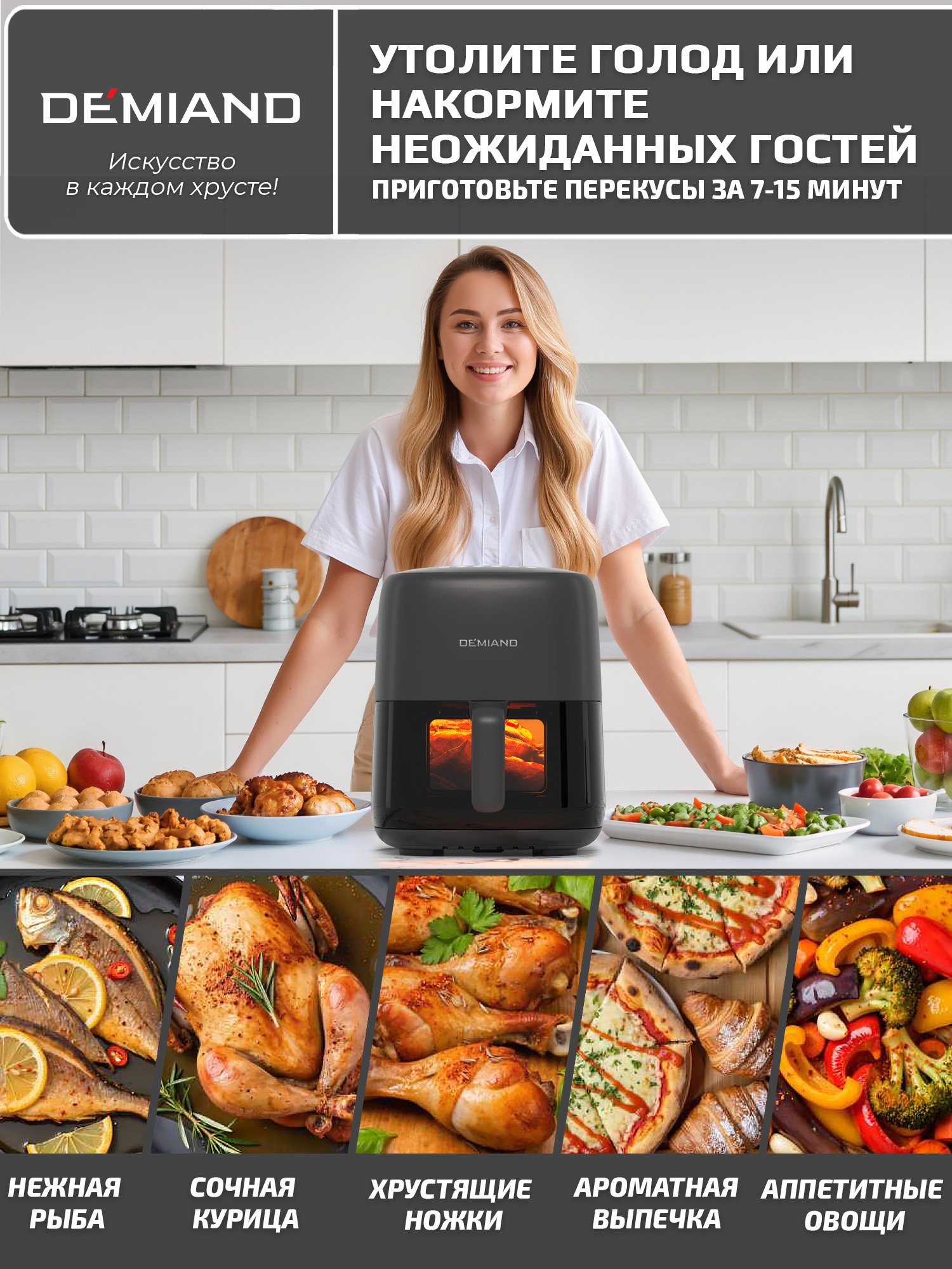 Аэрогриль DEMIAND tarvin с wi-fi керамическое покрытие чаши - фото 18