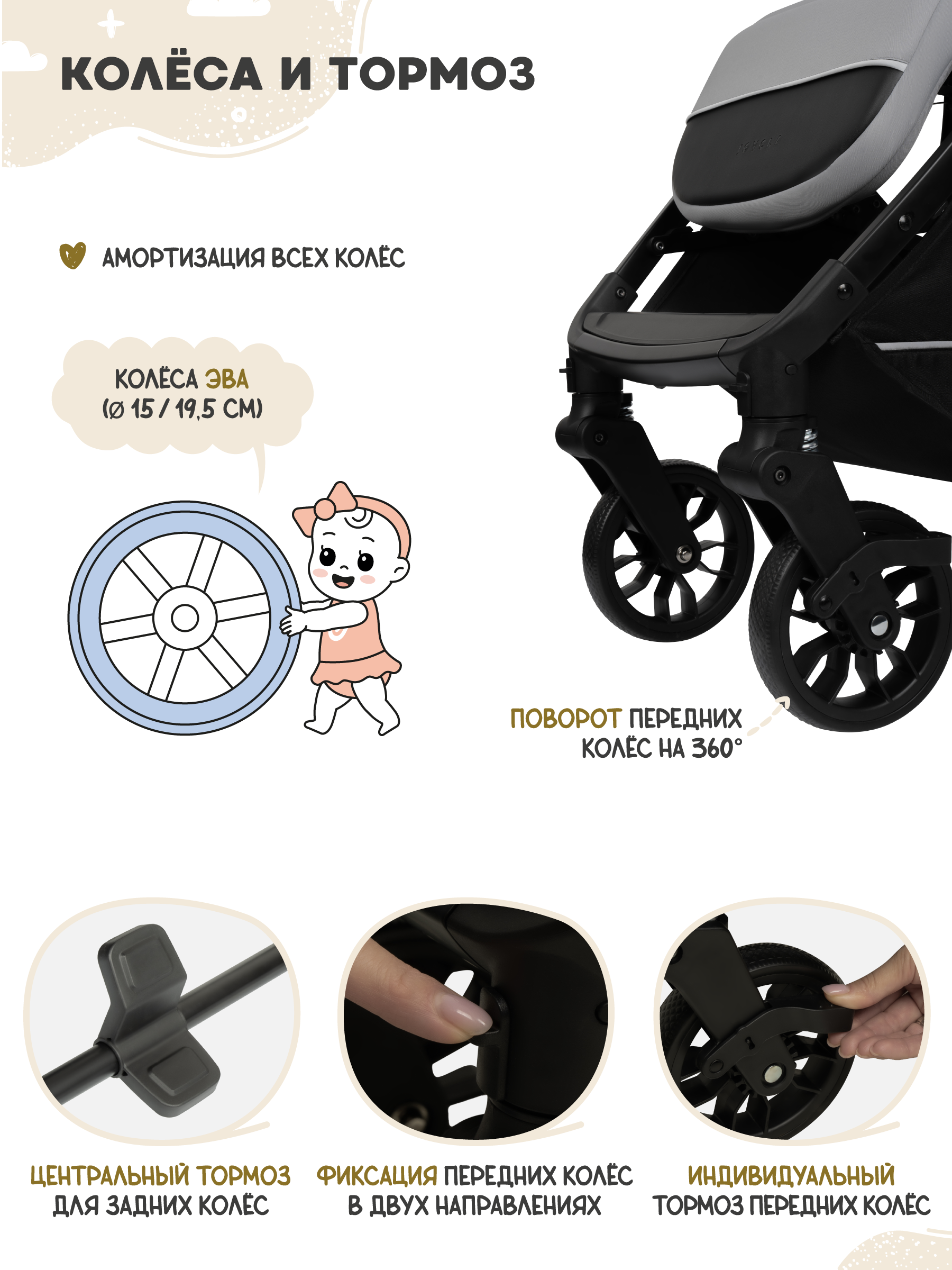 Коляска прогулочная JOVOLA Storm, светло-серый - фото 11