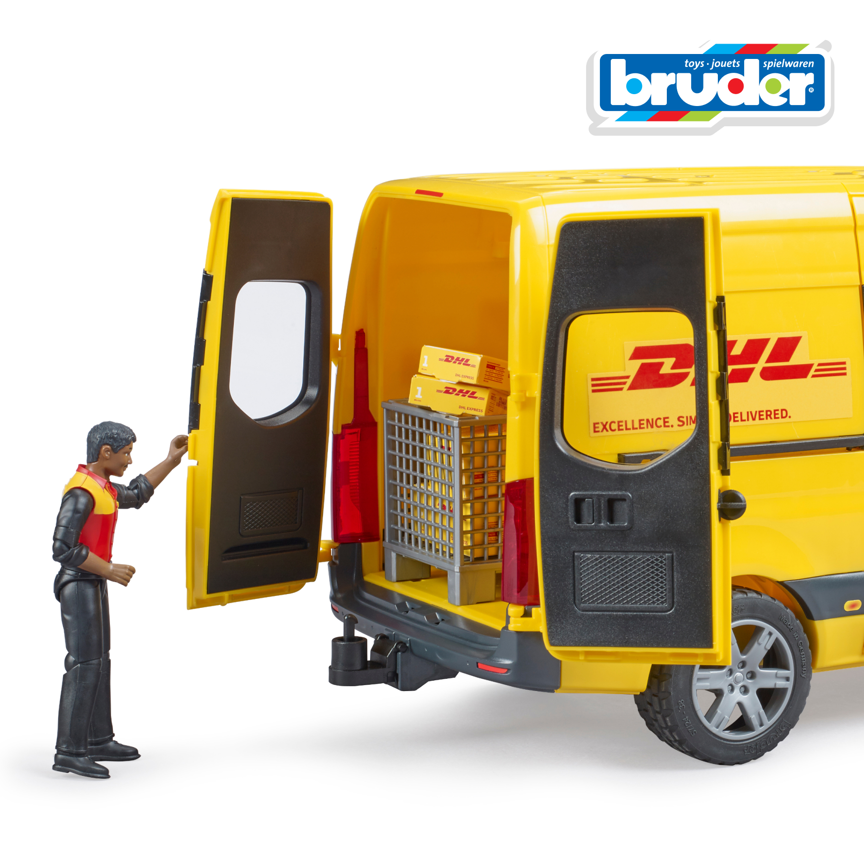 Автомобиль Bruder Mercedes службы доставки DHL с фигуркой 1:16 02-671 - фото 6