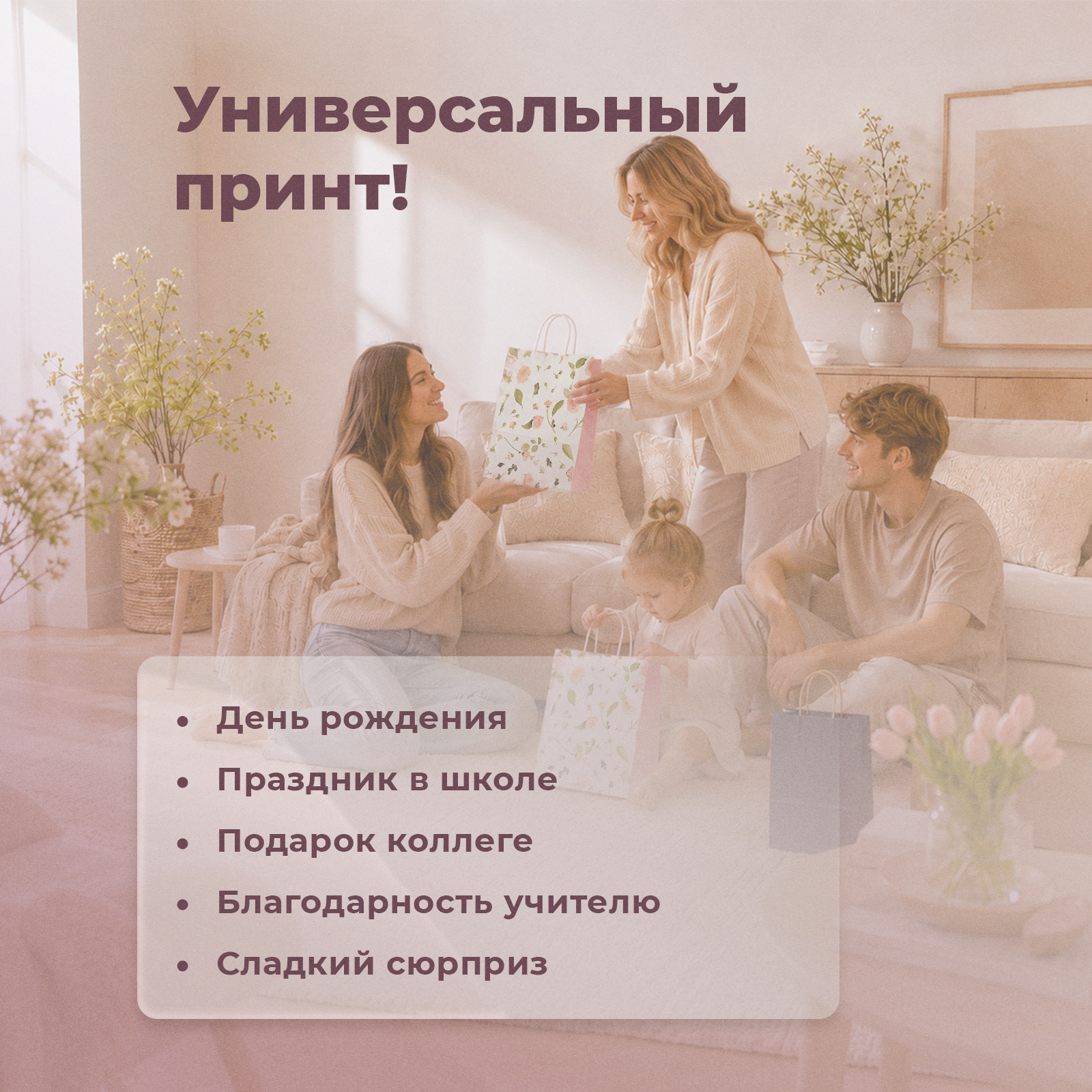 Набор бумажных подарочных пакетов Gift Mania для подарков женщине Цветы 4 шт 32 х 26 х 12 см - фото 2