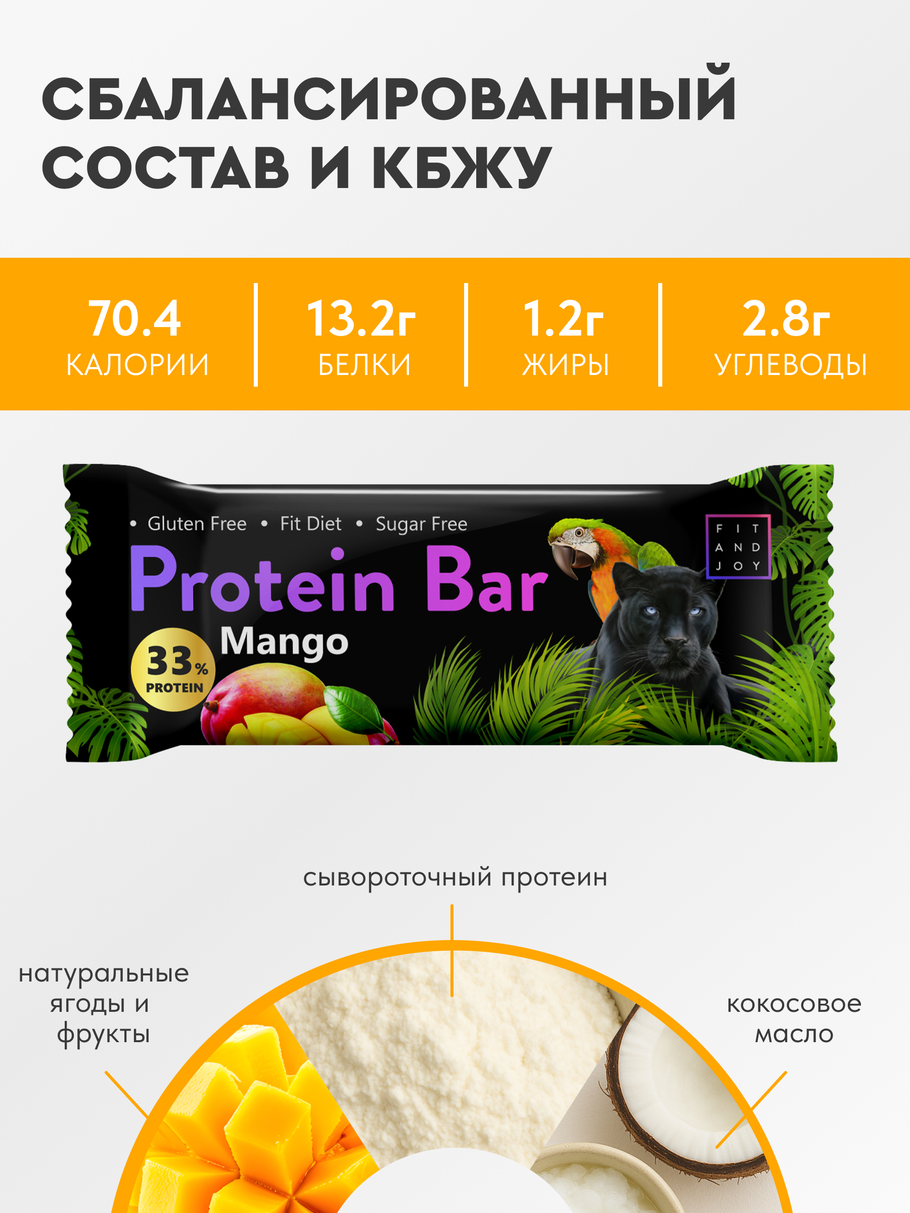 Протеиновый батончик FIT AND JOY со вкусом манго набор 16 шт - фото 4