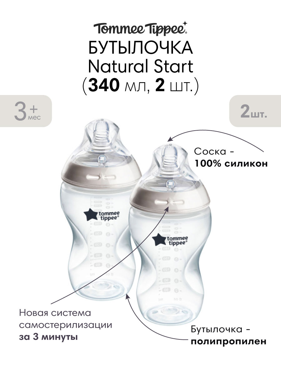Бутылочка Tommee tippee 340 мл 2 шт. в ассортименте - фото 1