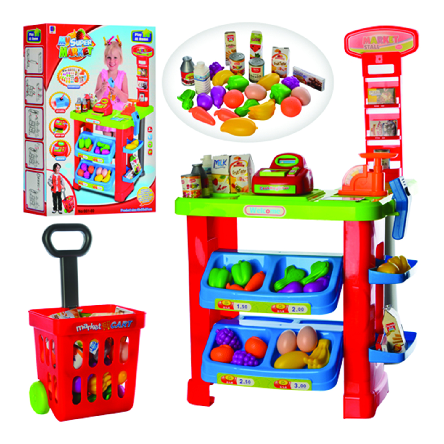 Игровой набор ND PLAY тележки и корзинки, касса, продукты - фото 2
