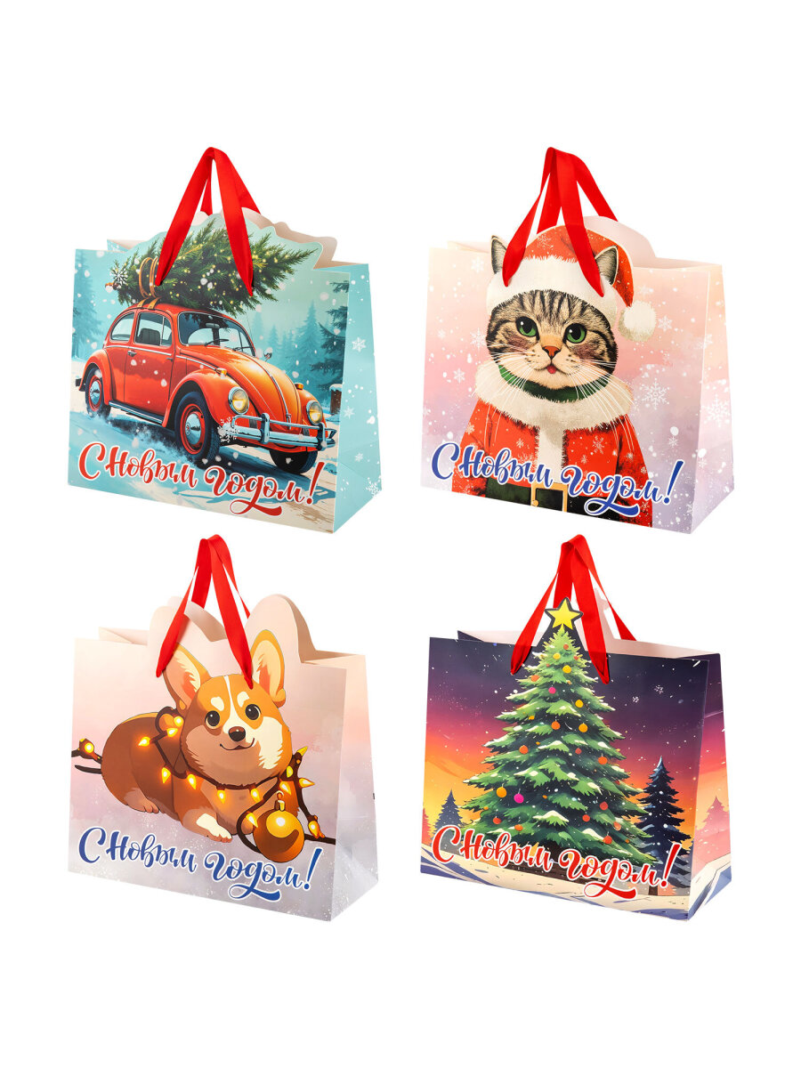 Пакет подарочный новогодний Золотая сказка пакетики для подарков и сладостей набор 4 штуки - фото 3