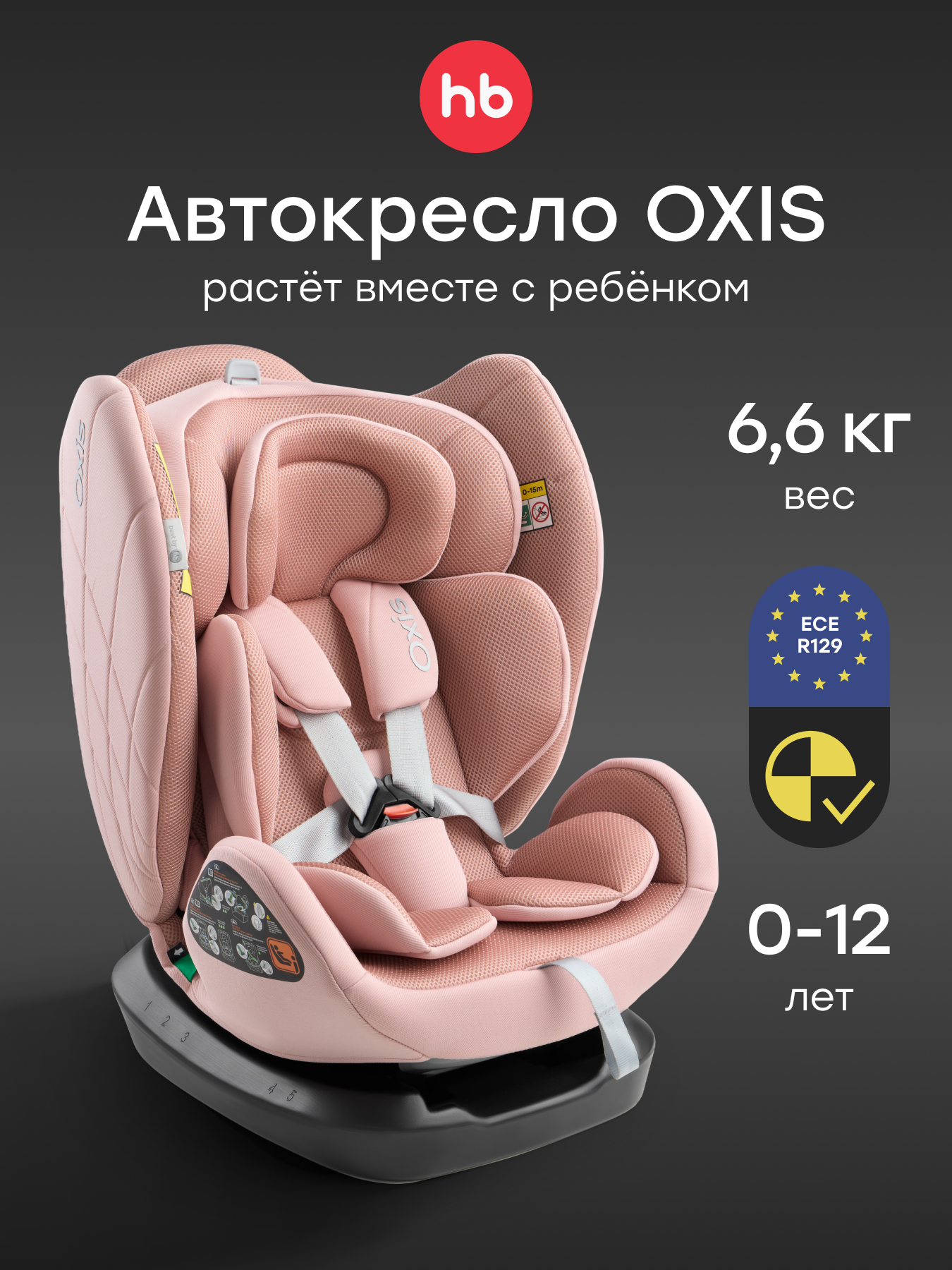 Автокресло Happy Baby Oxis 0+/1/2/3 (0-36 кг) розовый - фото 1