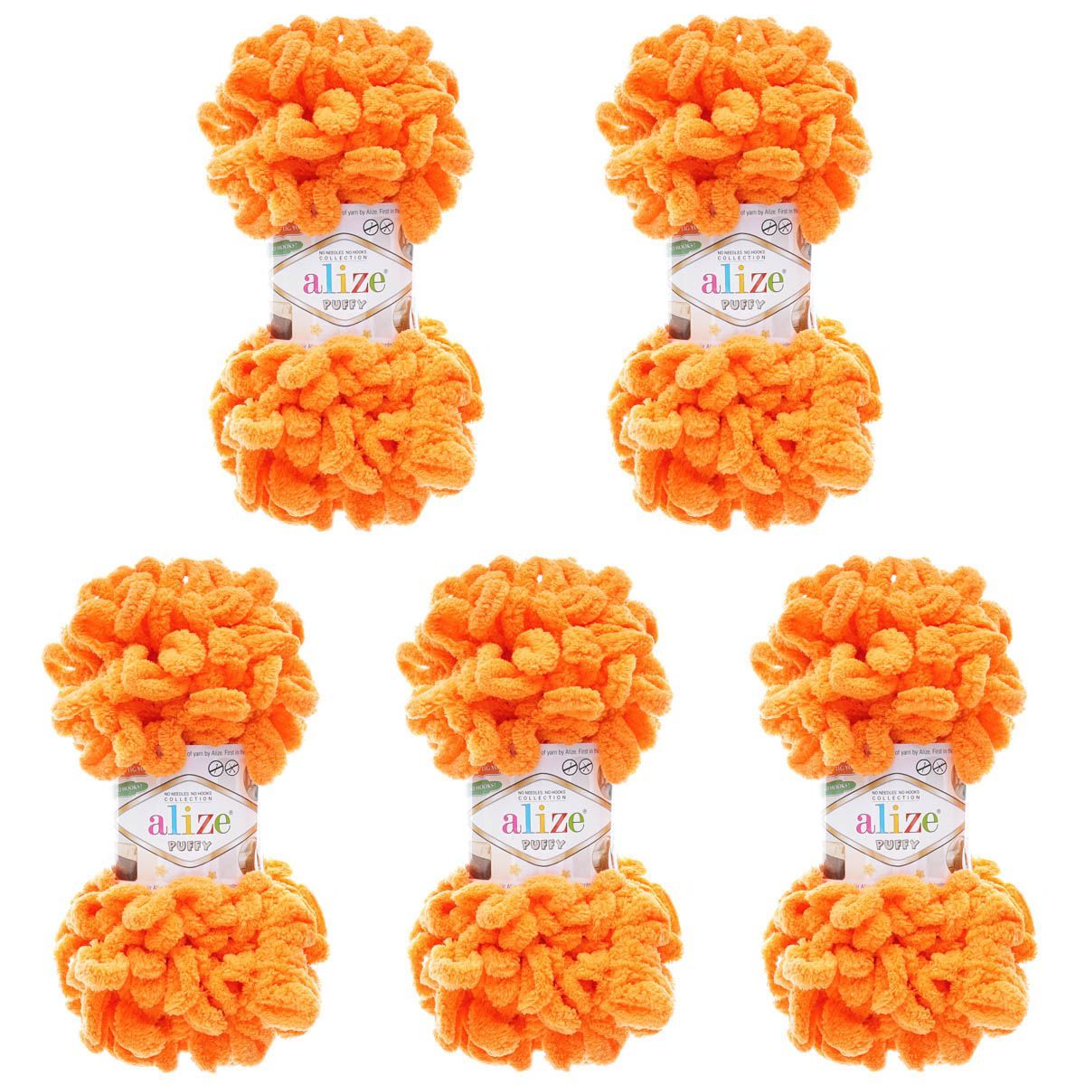 Пряжа для вязания Alize puffy 100 г 9 м микрополиэстер фантазийная плюшевая 336 оранжевый 5 мотков - фото 3