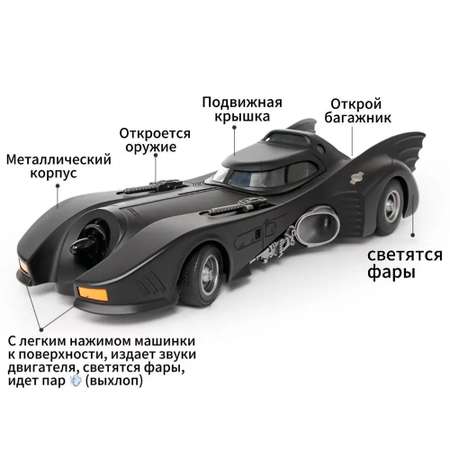 Автомобиль CASTLELADY Бэтмобиль с дымом, сплав 1:24