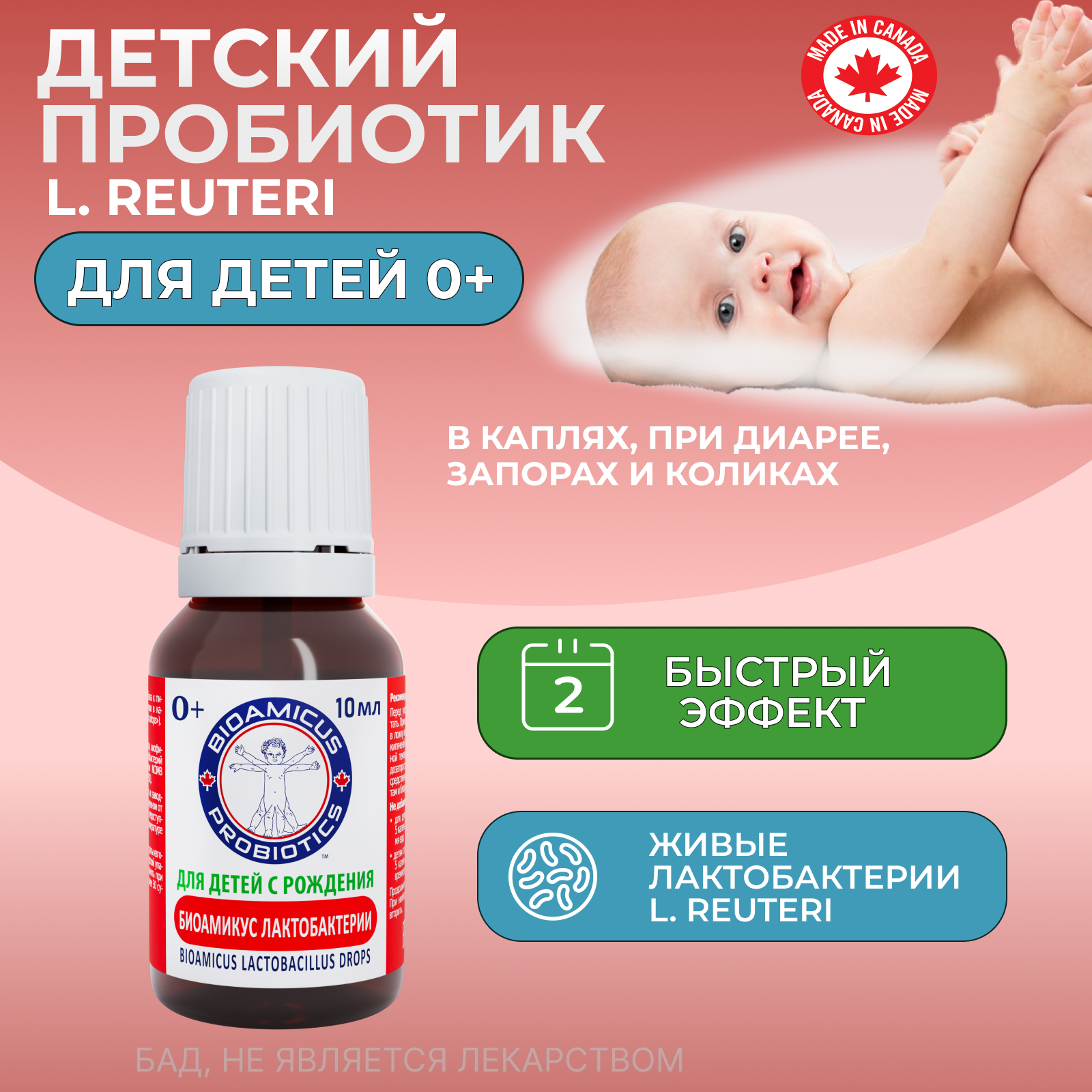 Пробиотик Лакто Реутери BioAmicus в каплях с рождения 10 мл - фото 2