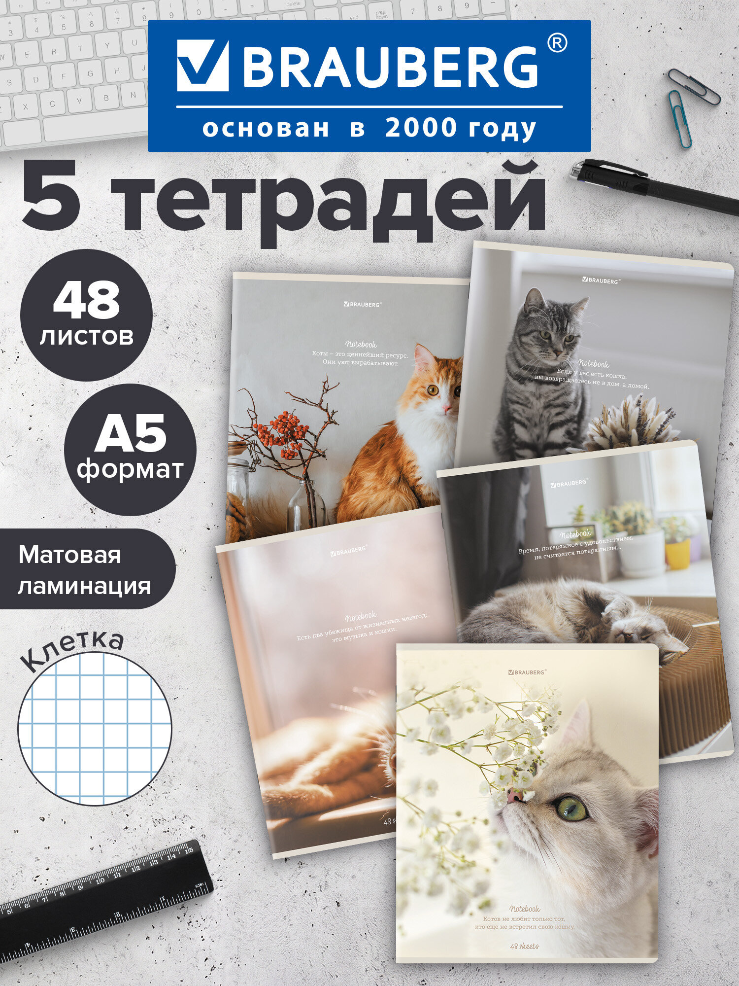 Общая тетрадь Brauberg клетка 48 лист. 5 шт. - фото 1