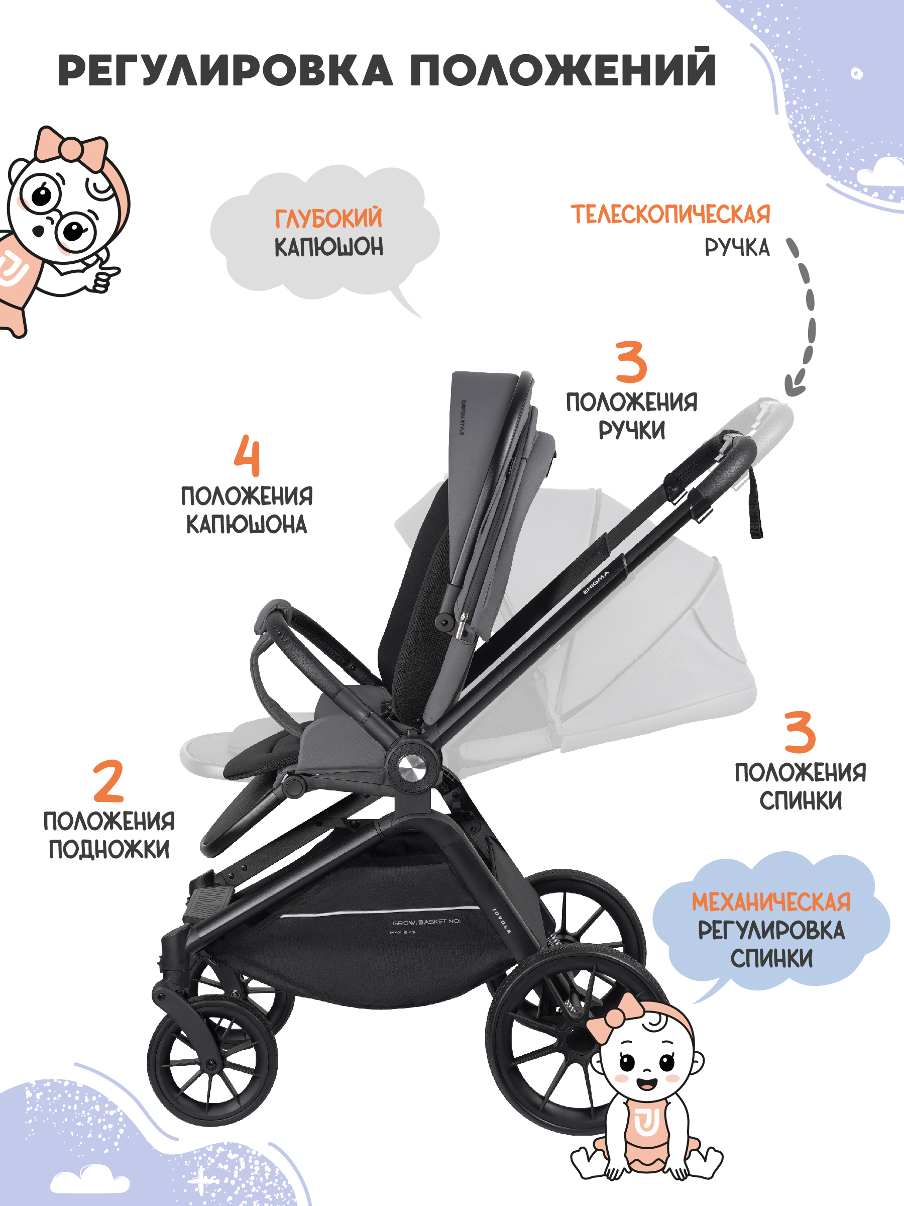 Коляска прогулочная JOVOLA Enigma всесезонная серый - фото 5