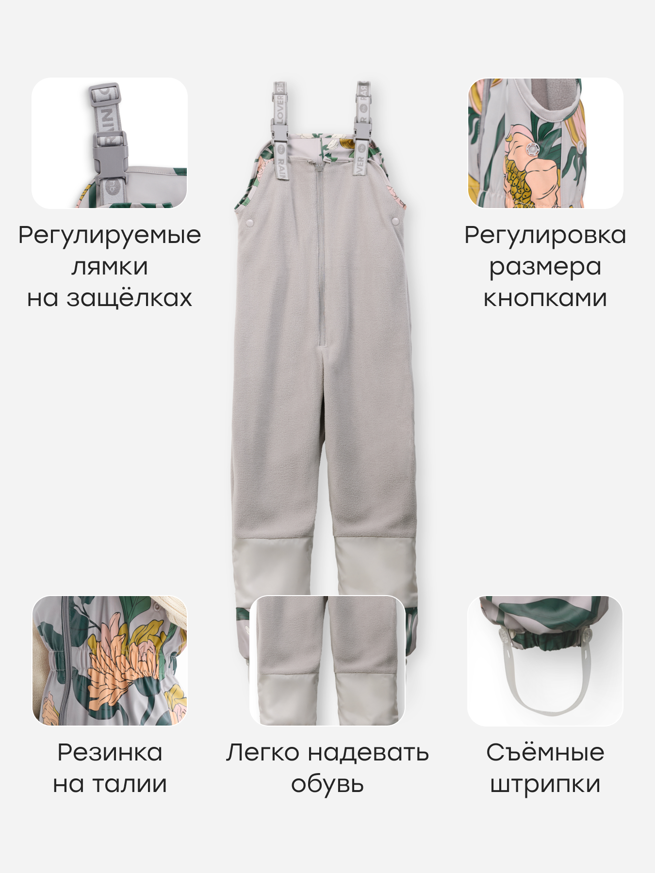 Куртка и полукомбинезон Happy Baby 88500-1_light grey (flowers) - фото 6