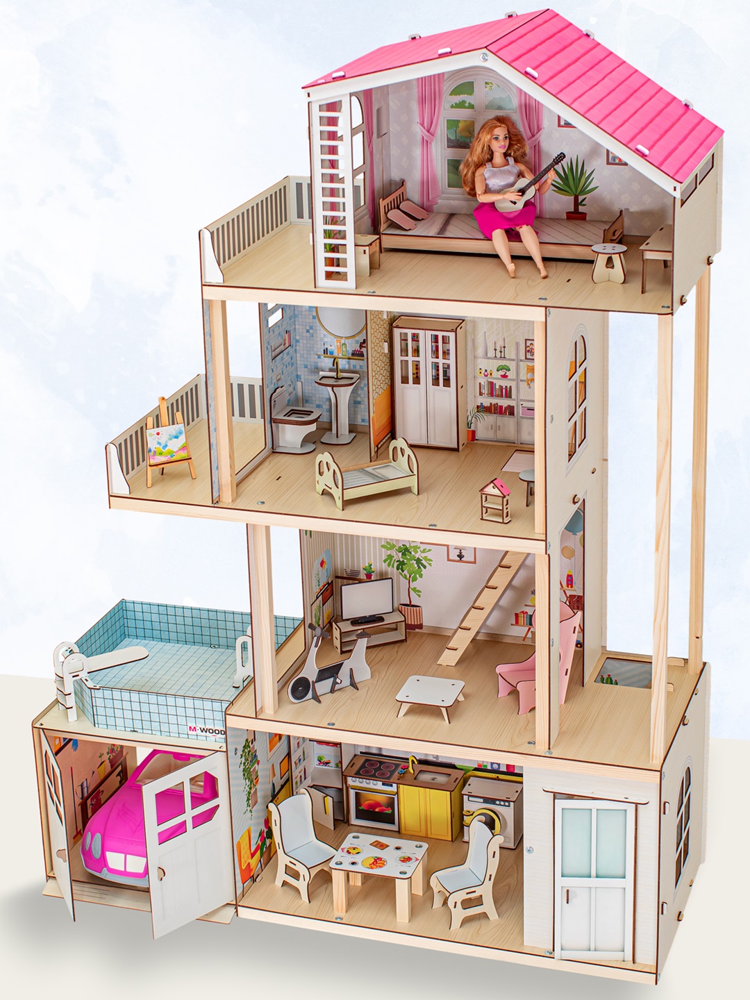 Домик для кукол M-WOOD 125 см с мебелью 3036 - фото 9