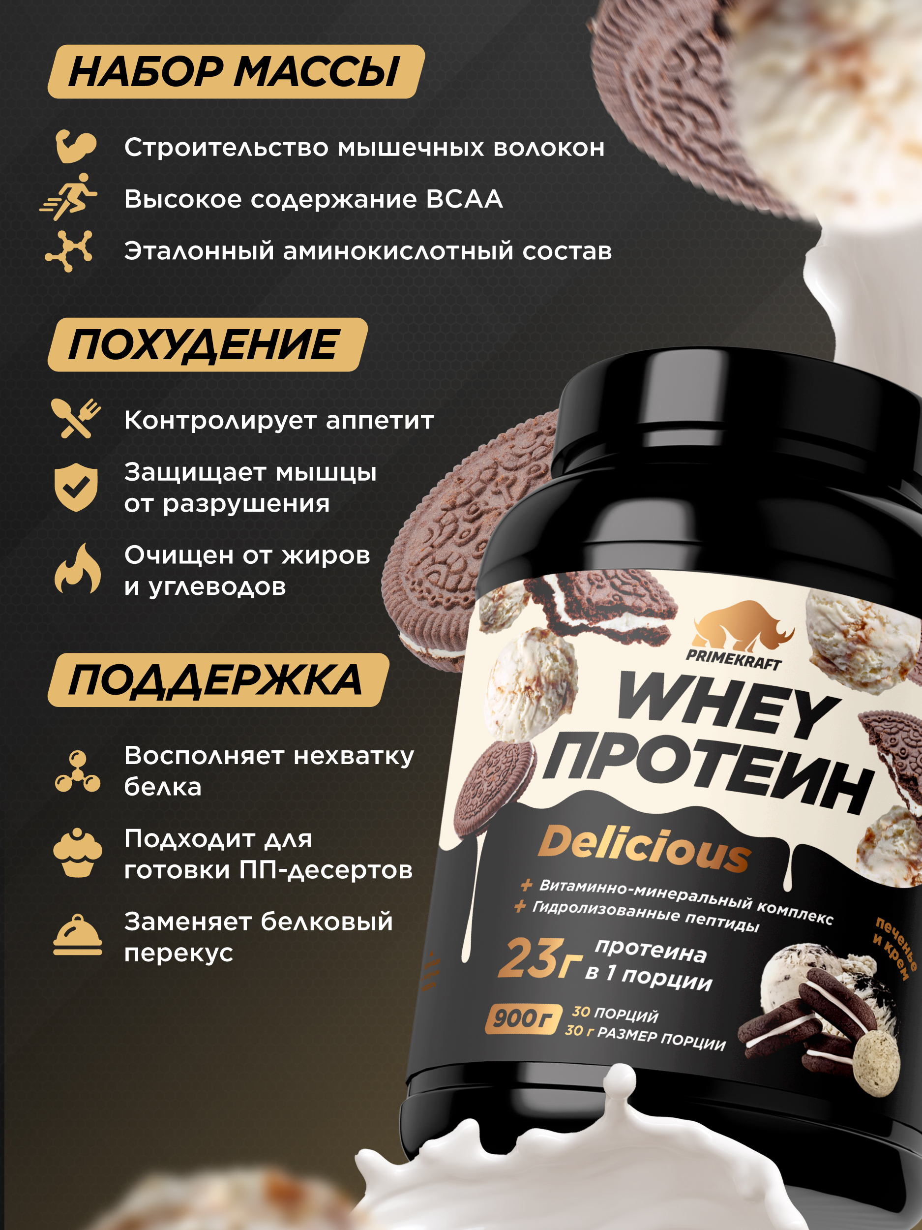 Протеин Whey Delisious Prime Kraft Печенье и крем - фото 3