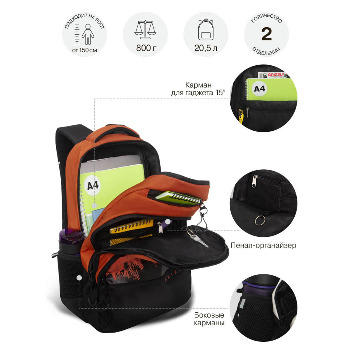 Рюкзак Grizzly для мальчика - фото 7