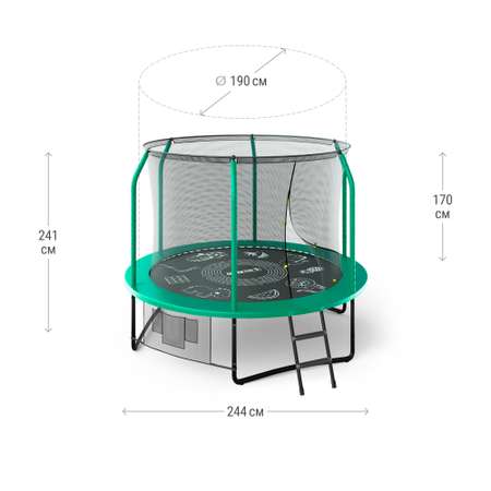 Батут каркасный 8 ft UNIX line Green общий диаметр 244 см до 150 кг