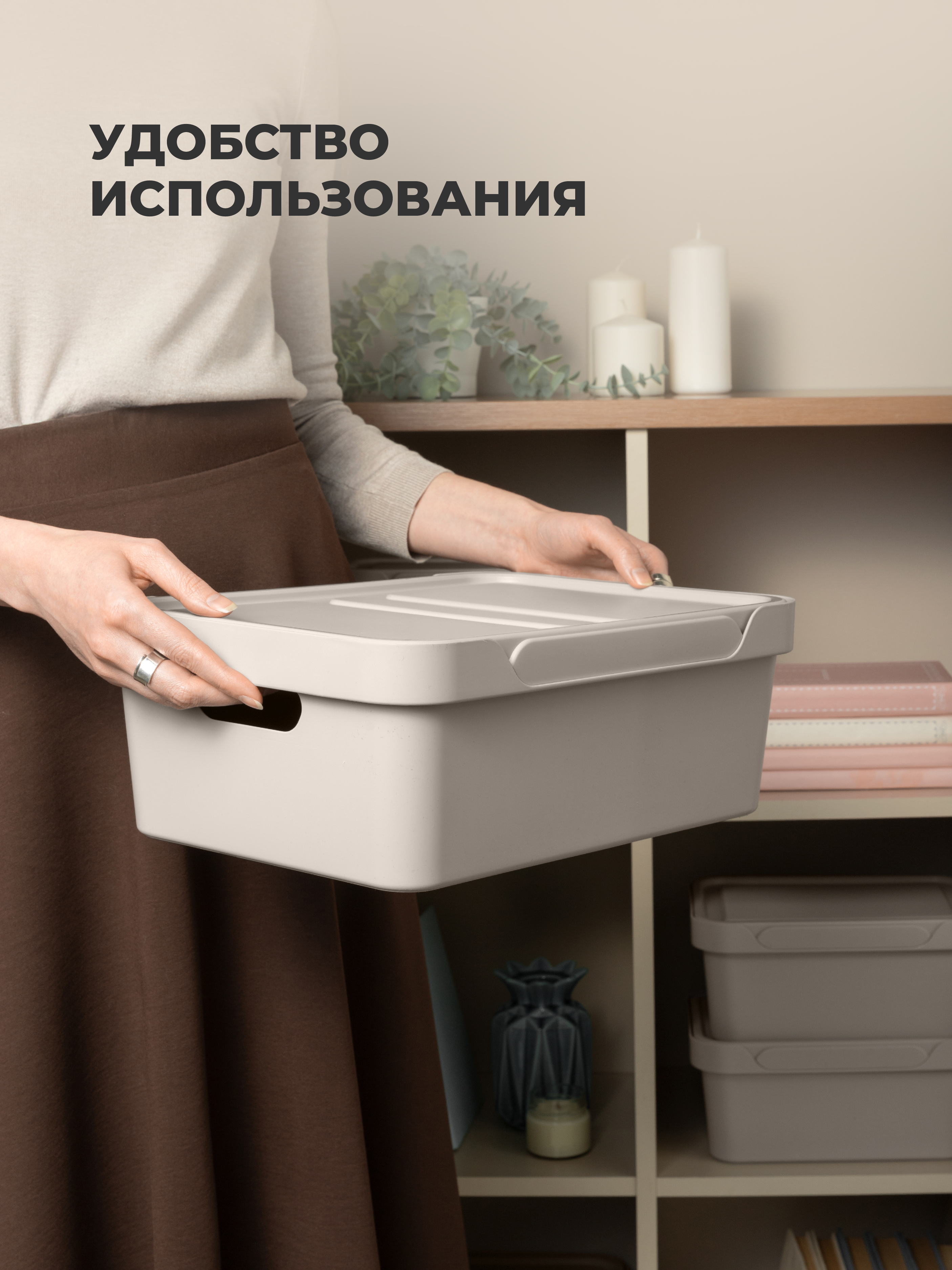 Коробка Econova с крышкой LUXE 12л светло-бежевый - фото 3