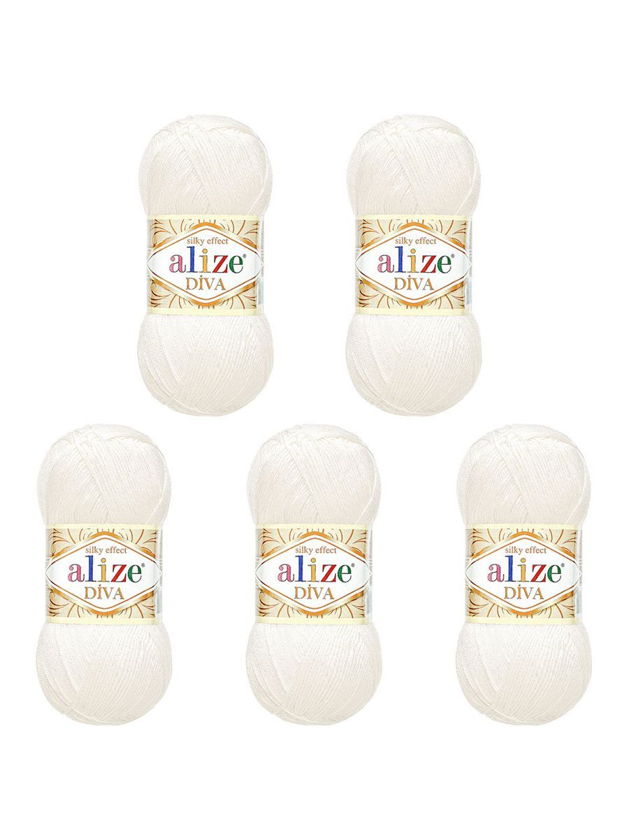 Пряжа Alize для вязания универсальная Diva микрофибра 100г 350м 5 шт 1055 сахарно-белый - фото 6