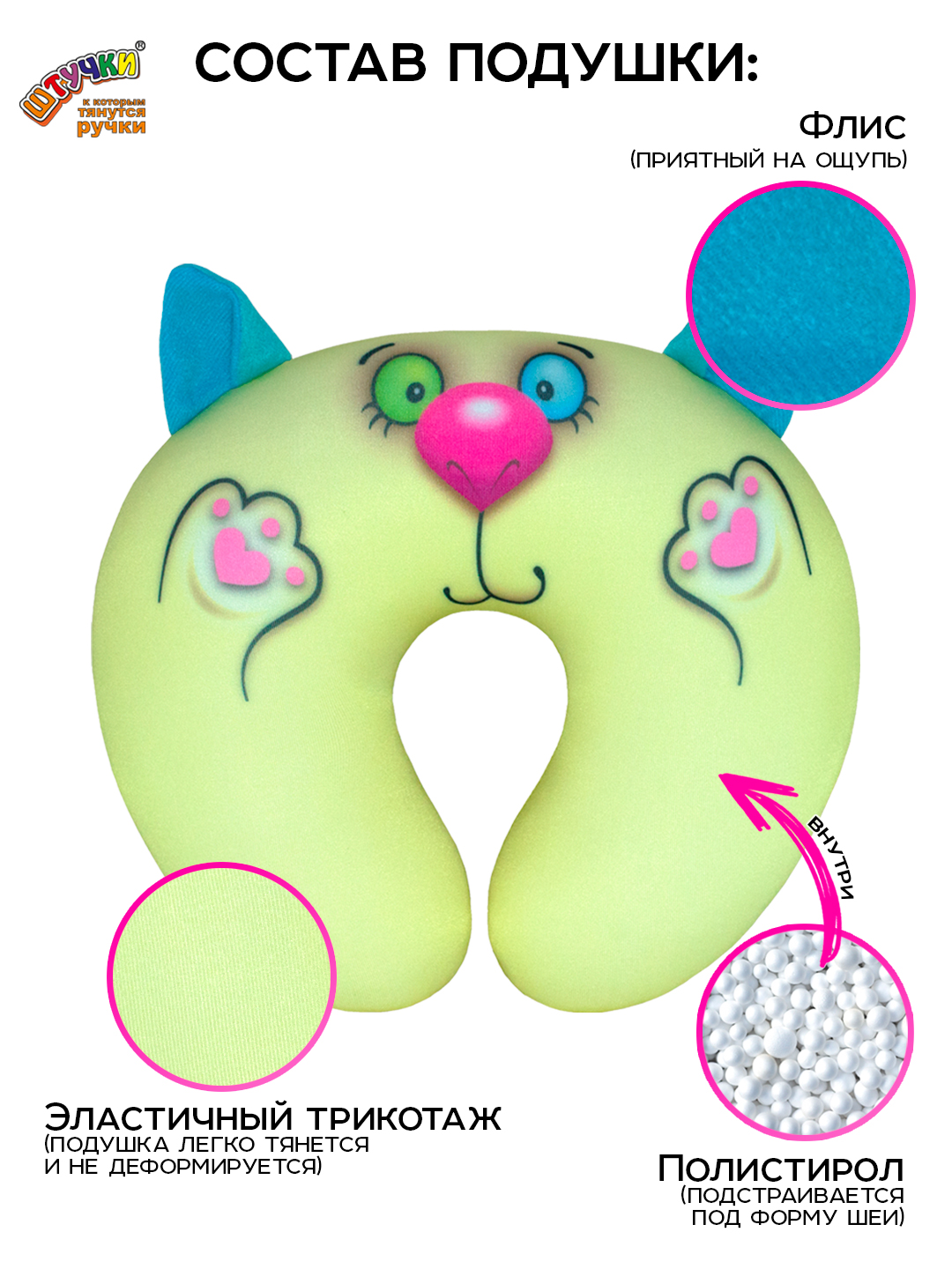 Подушка автомобильная Штучки к которым тянутся ручки Желтый Котик 25 x 22 см - фото 5